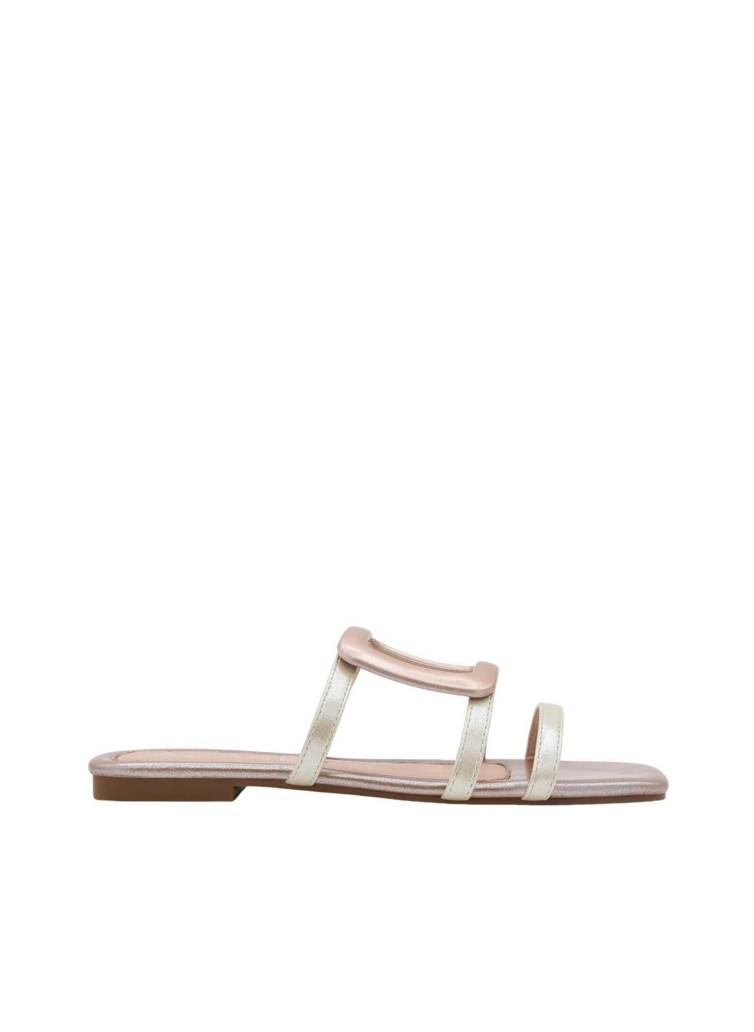 SANDALIA PLANA ORO ROSA CON HEBILLA DECORATIVA