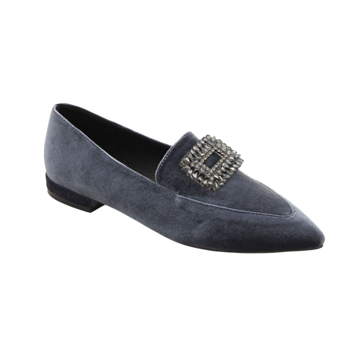 ZAPATO DE TERCIOPELO GRIS CON HEBILLA
