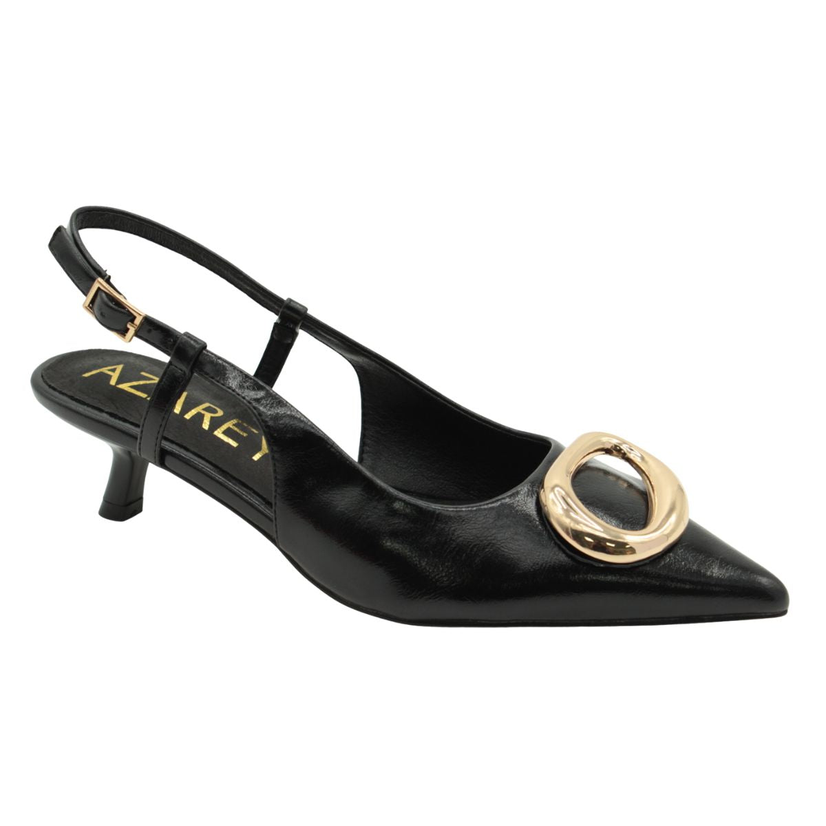 LOW HEEL GOLD SANDAL WITH GLITTER AND POINTED TOE