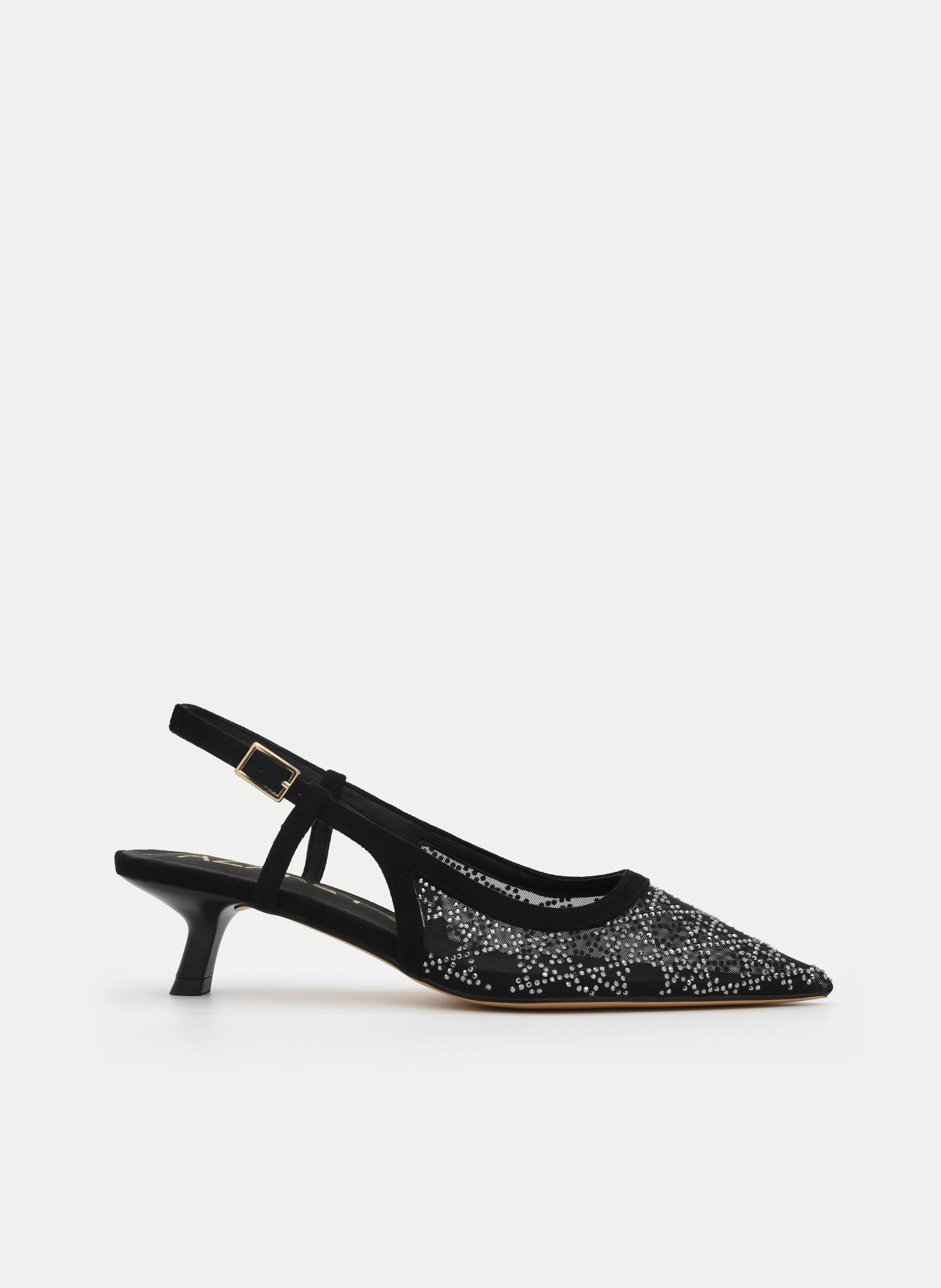 ZAPATO DESTALONADO NEGRO CON TUL Y STRASS