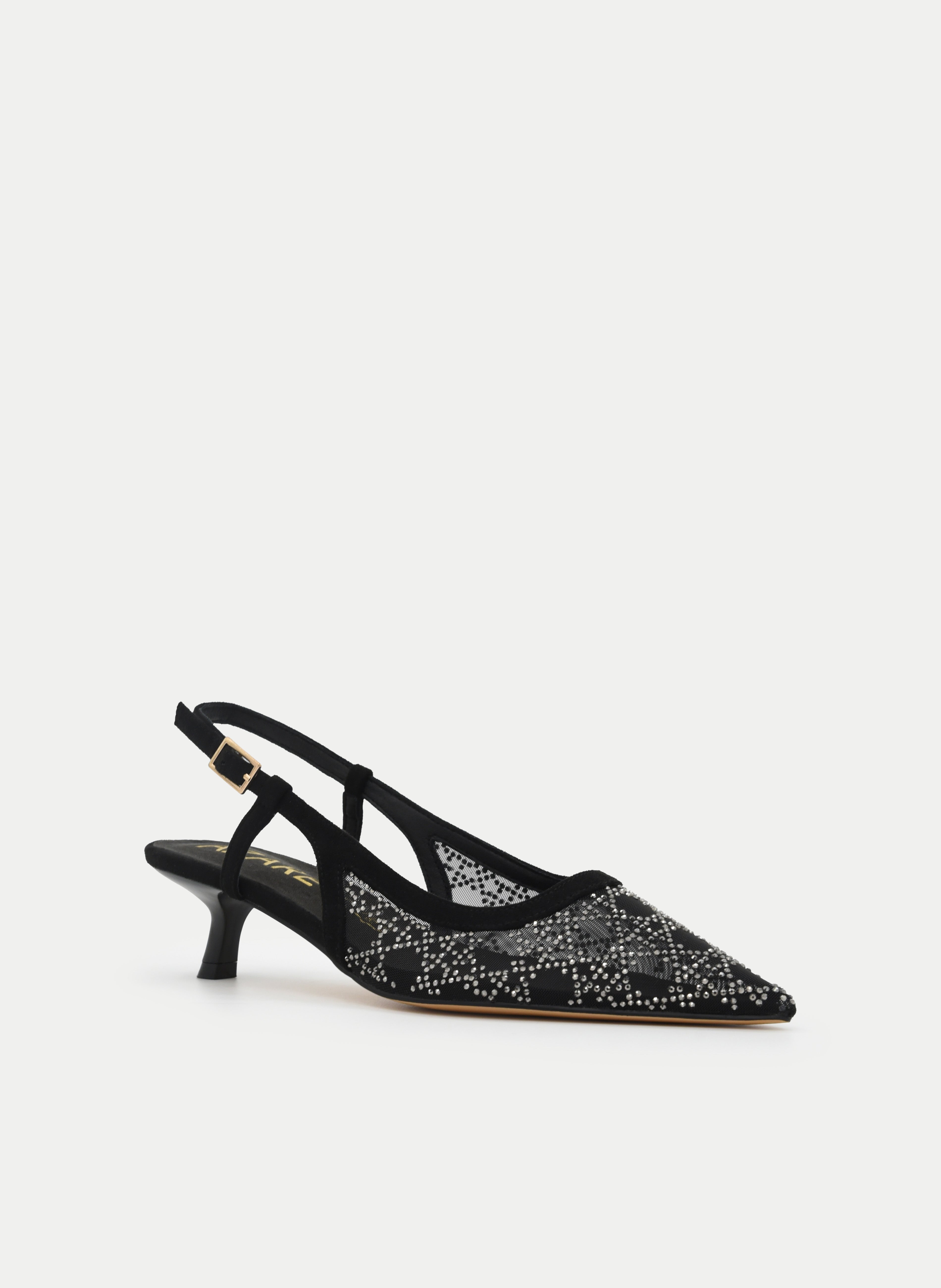 ZAPATO DESTALONADO NEGRO CON TUL Y STRASS