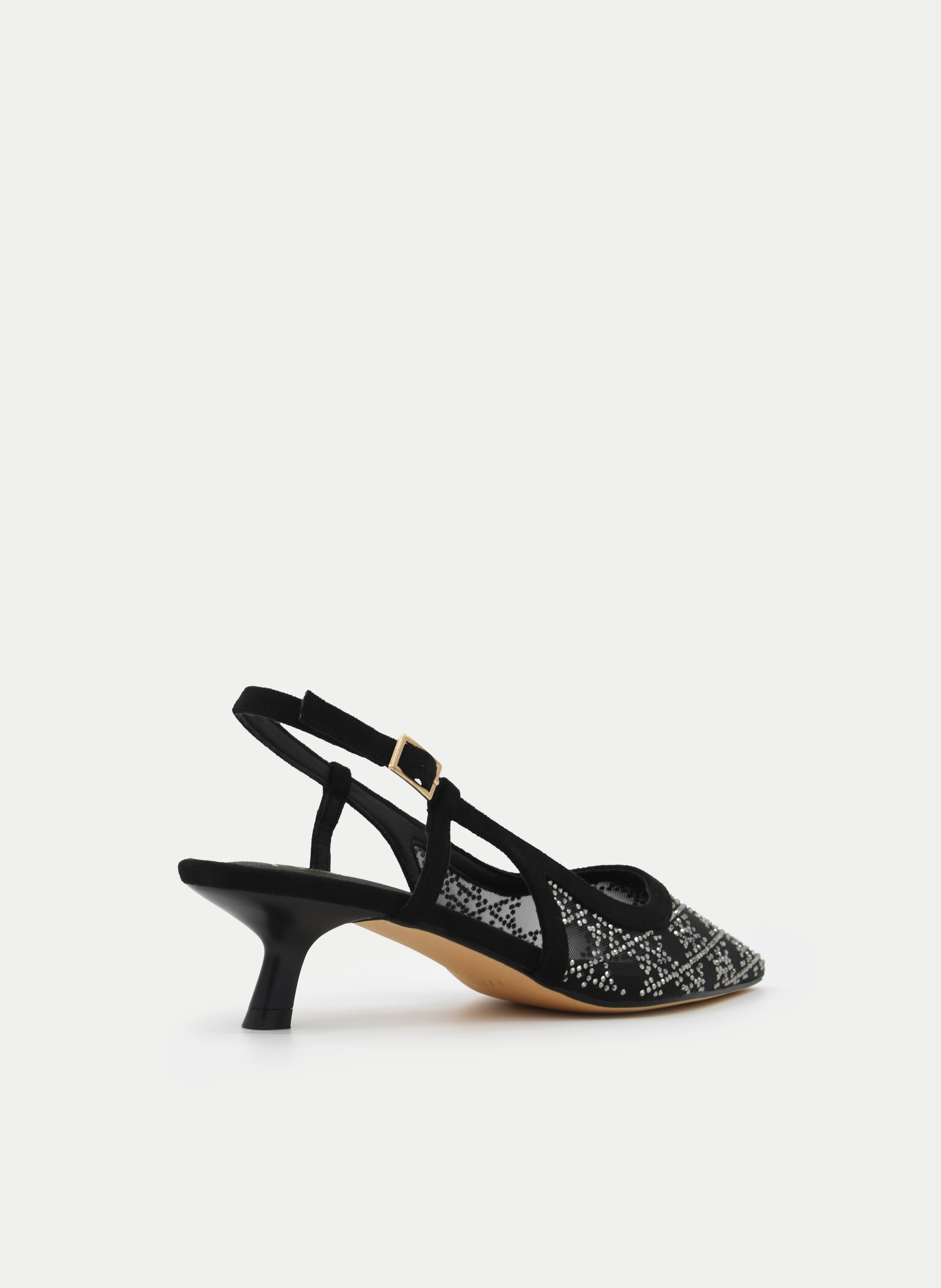 ZAPATO DESTALONADO NEGRO CON TUL Y STRASS