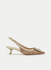 GOLD SLINGBACK LOW HEEL