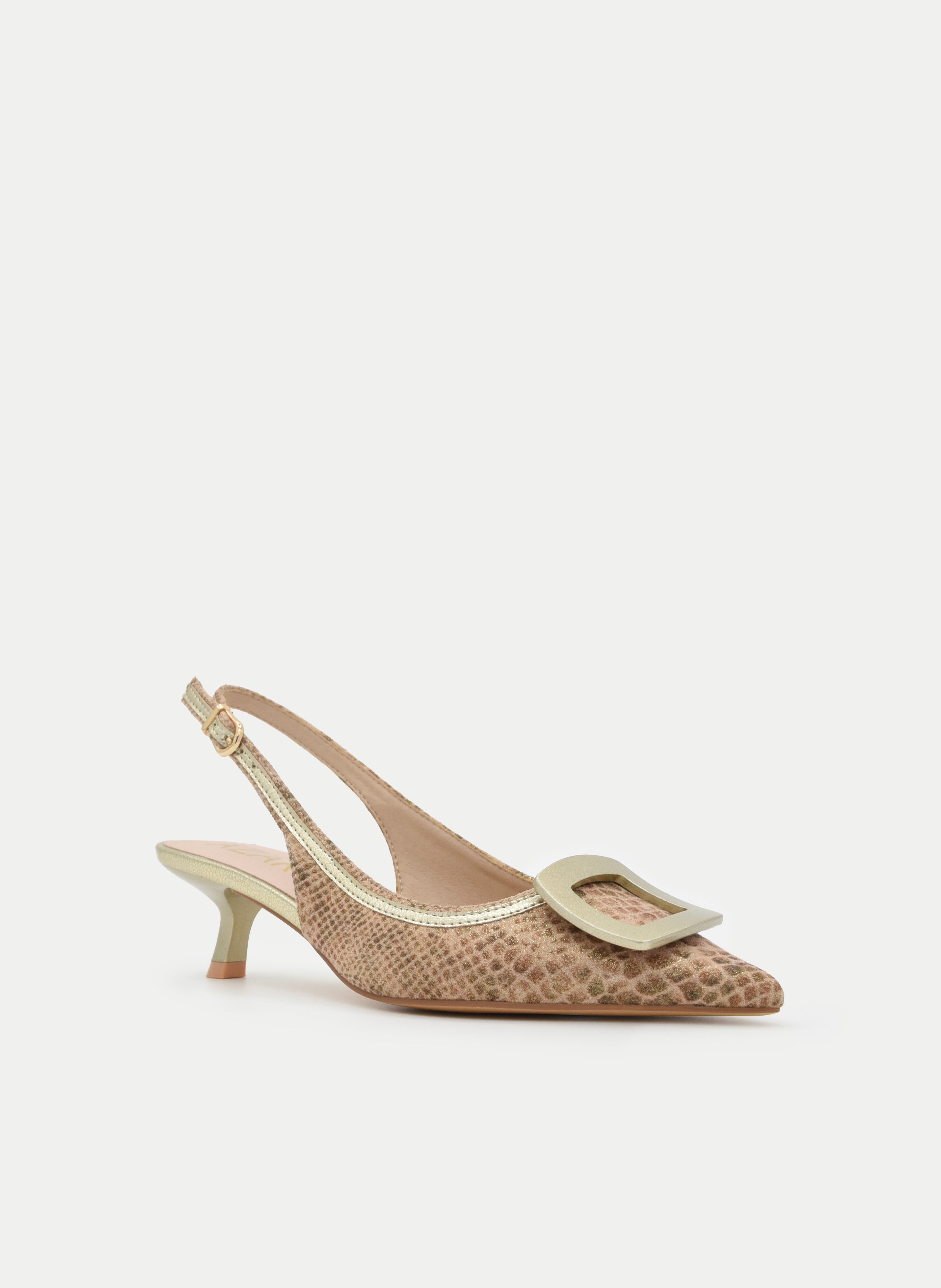 ZAPATO DESTALONADO DORADO TACÓN BAJO