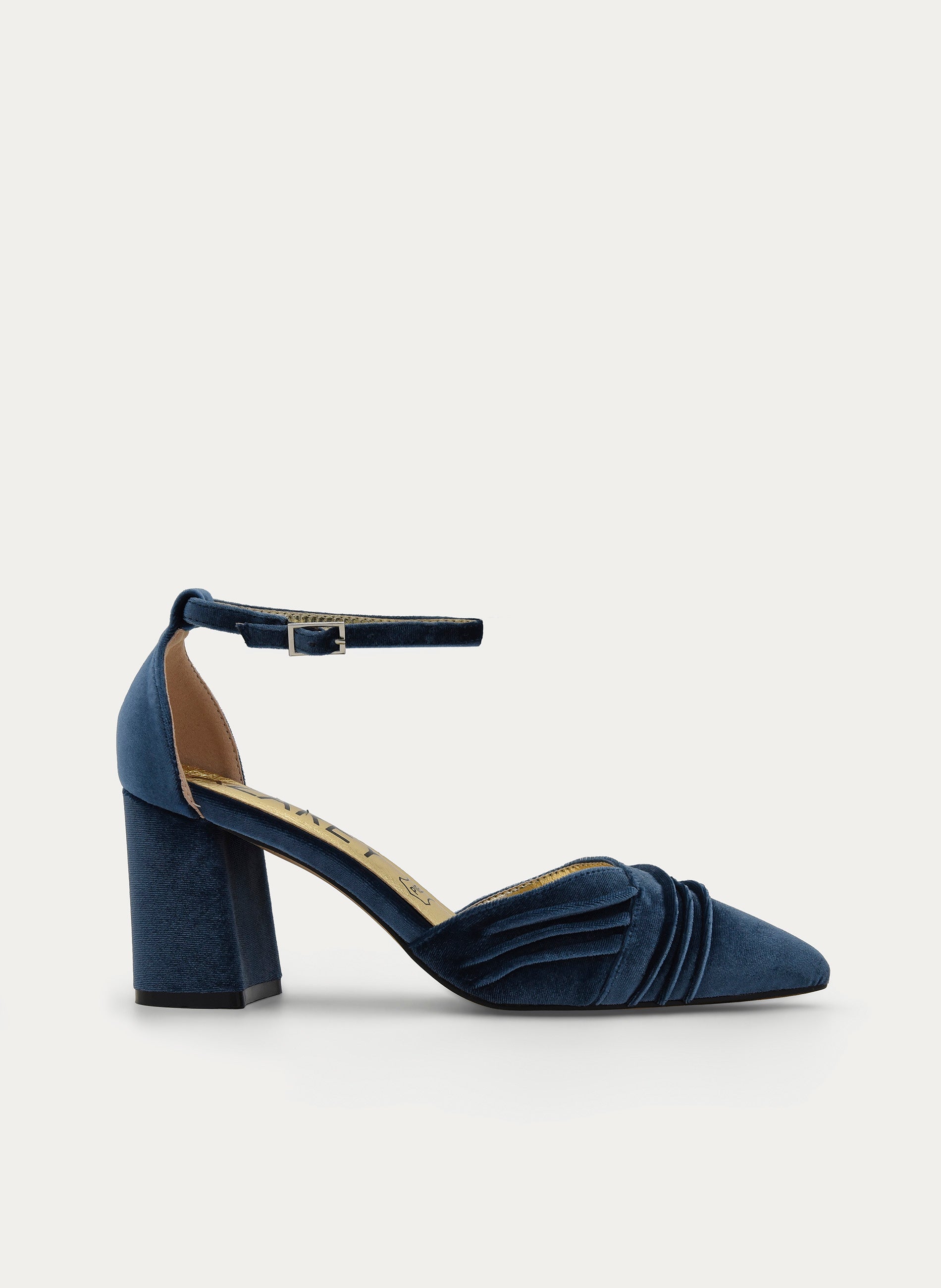 ZAPATOS DE SALÓN DE TERCIOPELO AZUL CON CORREA AL TOBILLO