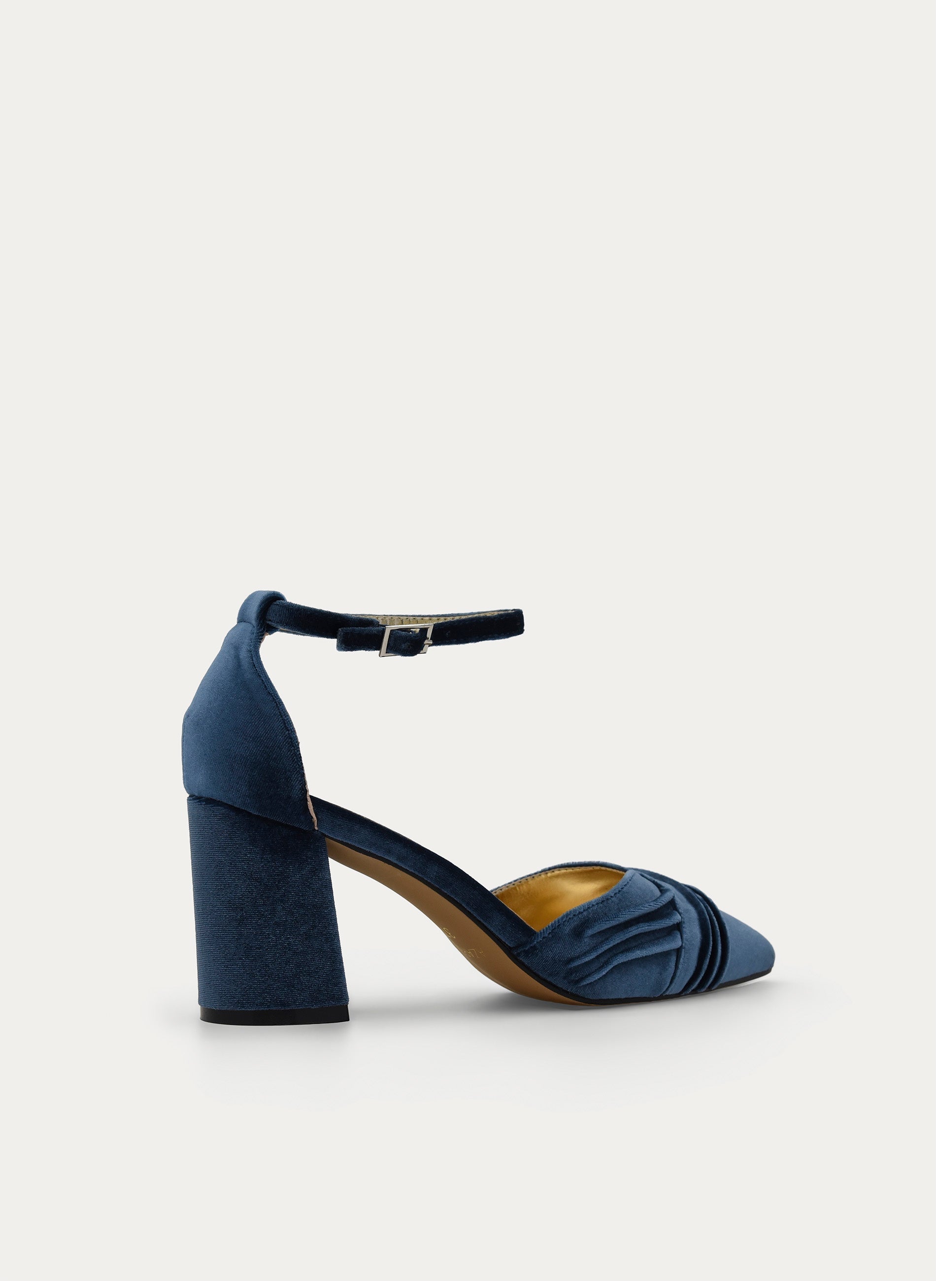 ZAPATOS DE SALÓN DE TERCIOPELO AZUL CON CORREA AL TOBILLO