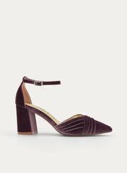 ZAPATOS DE SALÓN DE TERCIOPELO MALVA CON CORREA AL TOBILLO