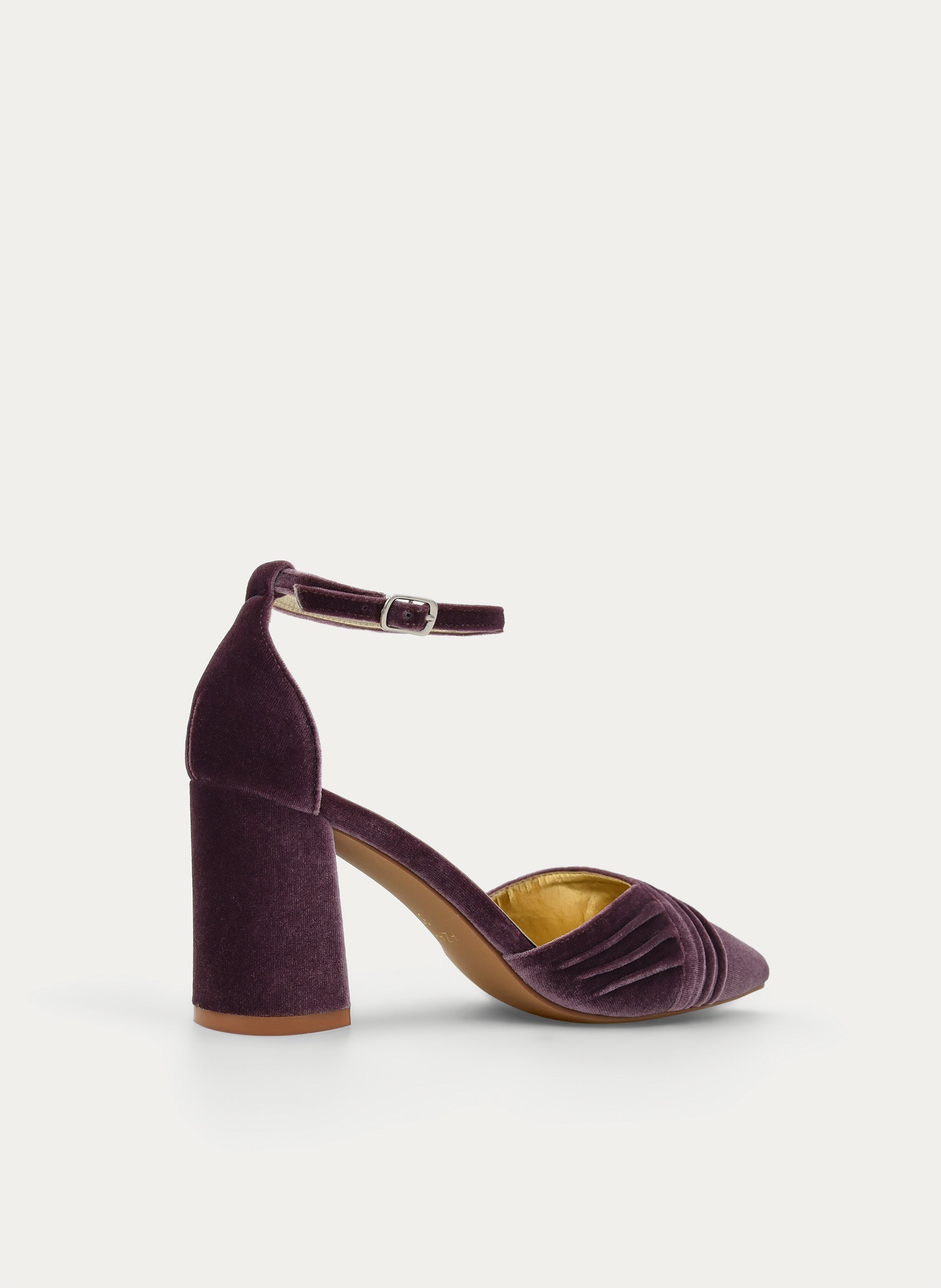 ZAPATOS DE SALÓN DE TERCIOPELO MALVA CON CORREA AL TOBILLO