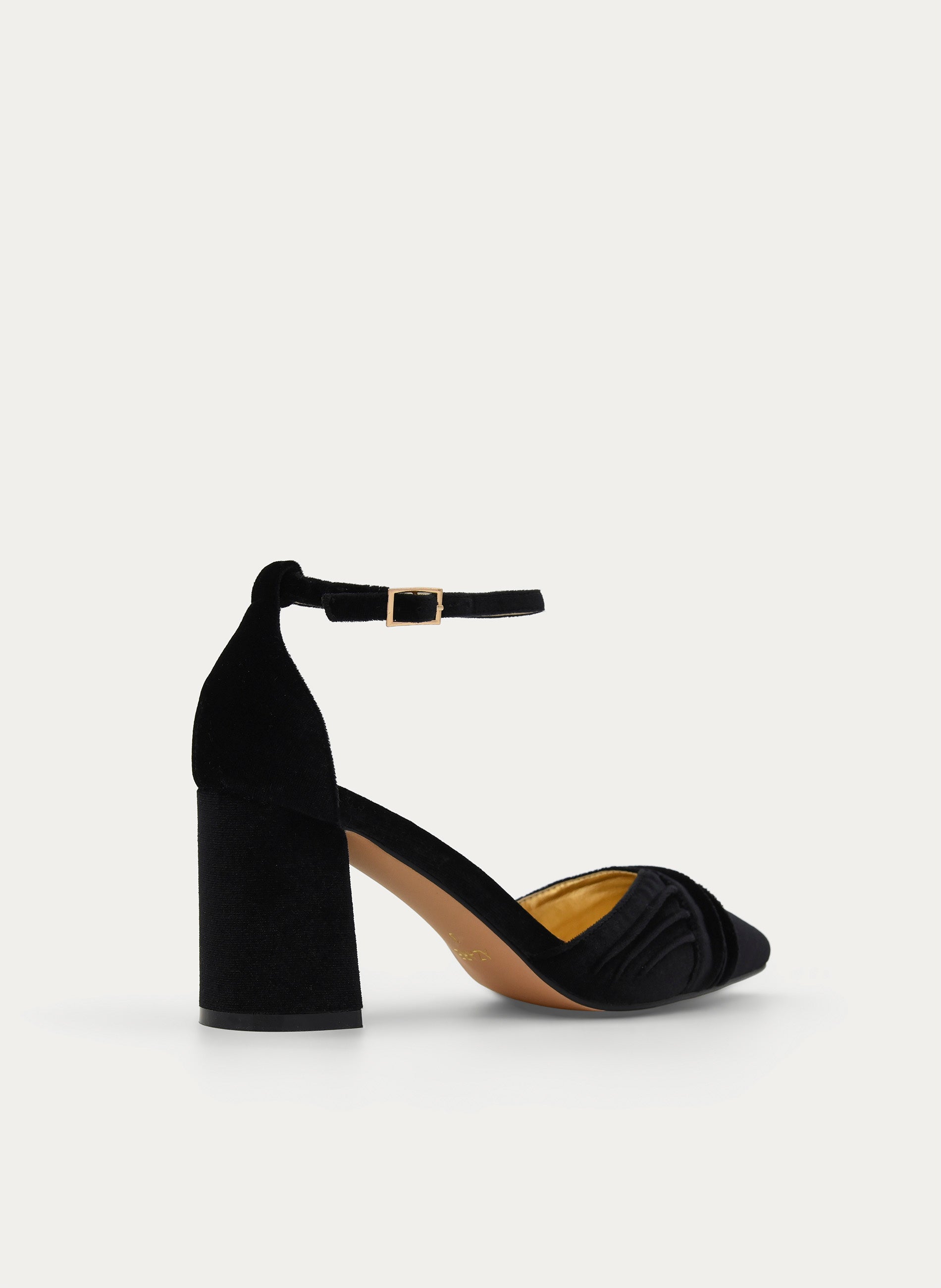 ZAPATOS DE SALÓN DE TERCIOPELO NEGRO CON CORREA AL TOBILLO