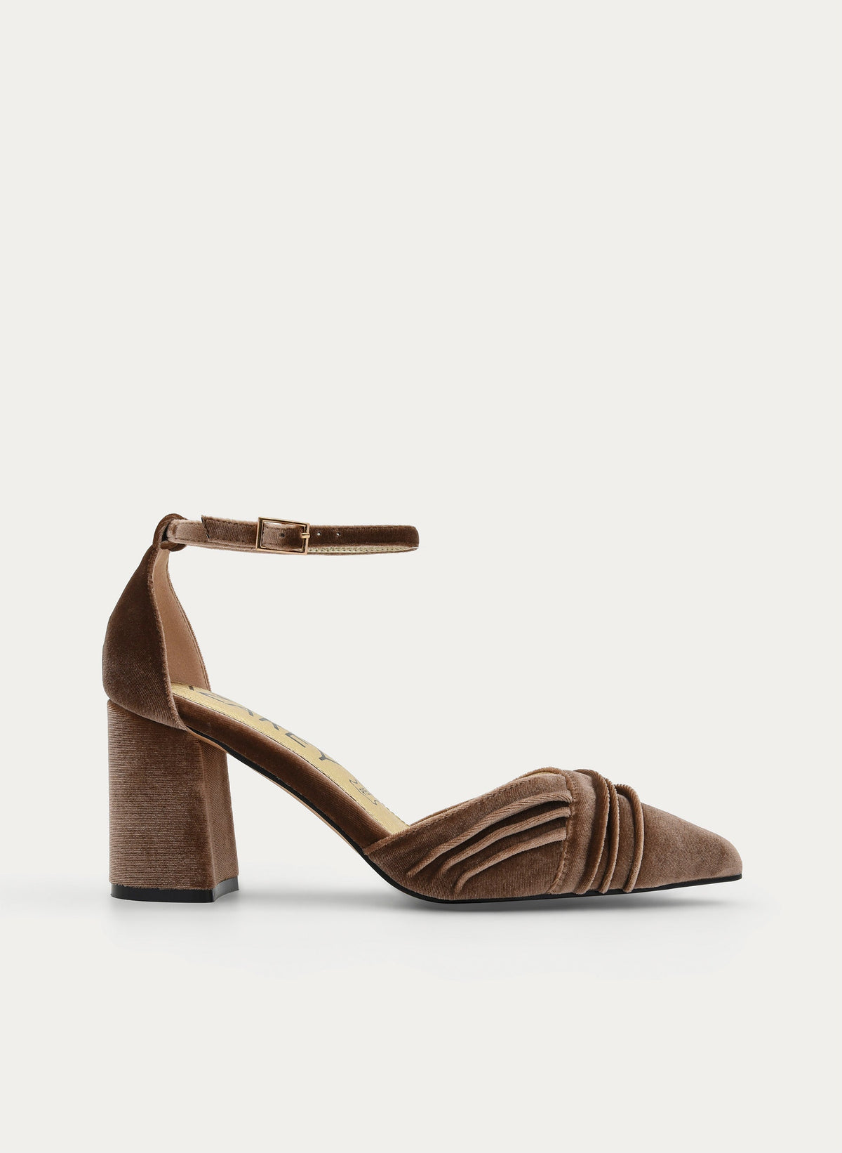 Taupe Velvet Ankle Strap Heels