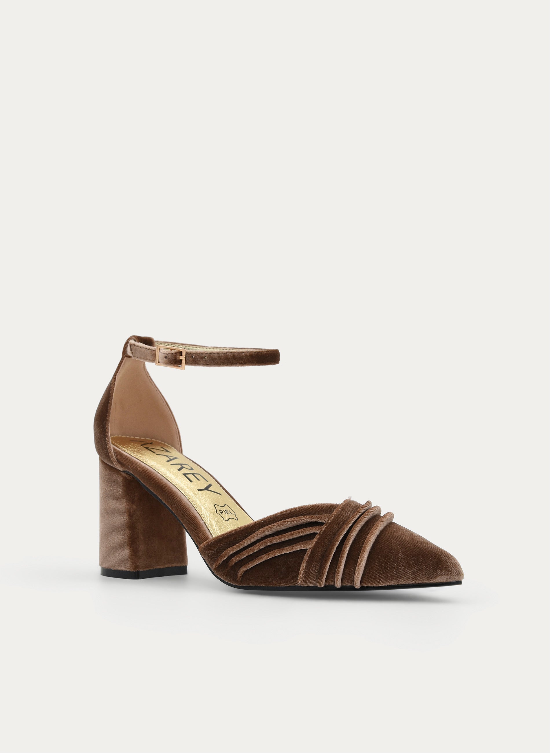 Taupe Velvet Ankle Strap Heels