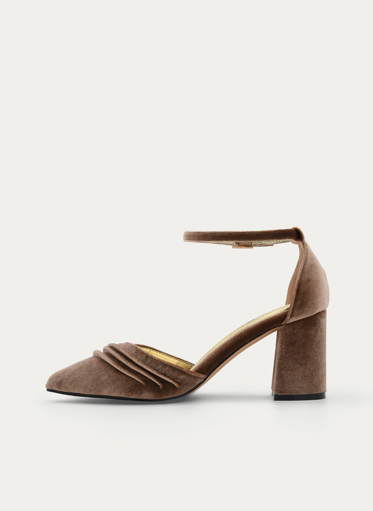 Taupe Velvet Ankle Strap Heels