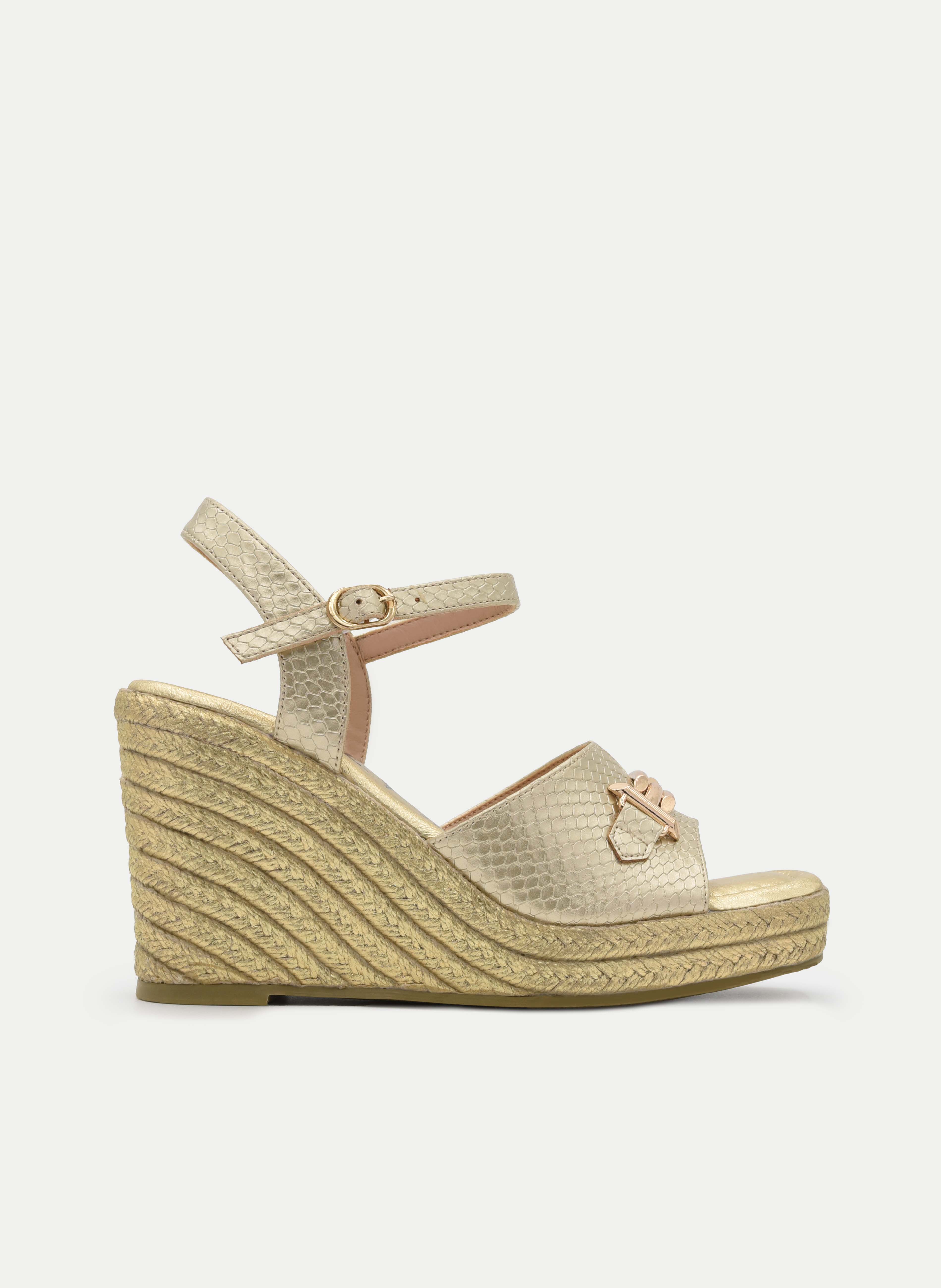 GOLD WEDGE SANDAL GOLD BUCKLE