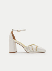PEARL D'ORSAY PUMP WITH BLOCK HEEL AND ANKLE STRAP