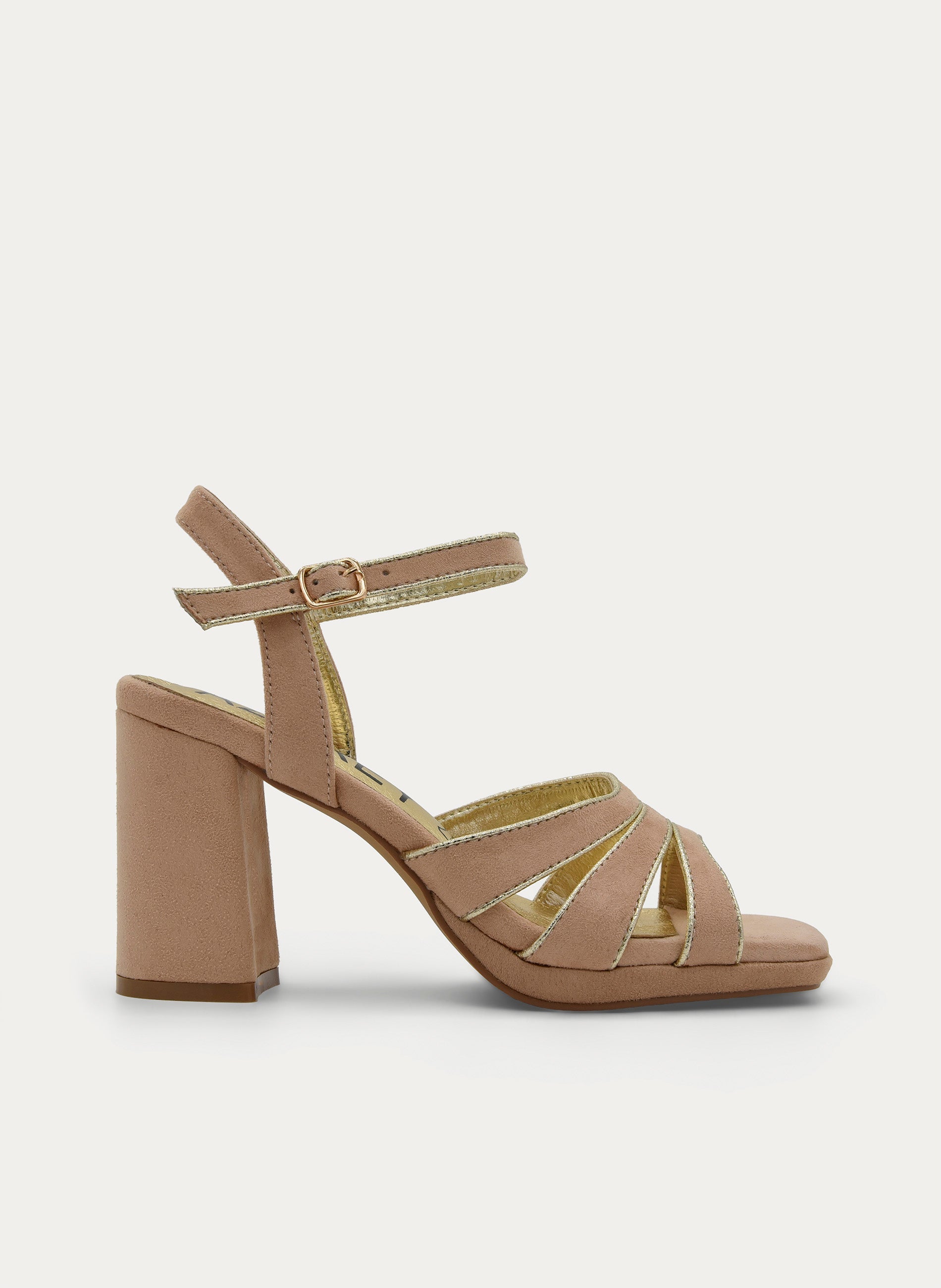 BEIGE BLOCK-HEEL SANDAL WITH ANKLE STRAP