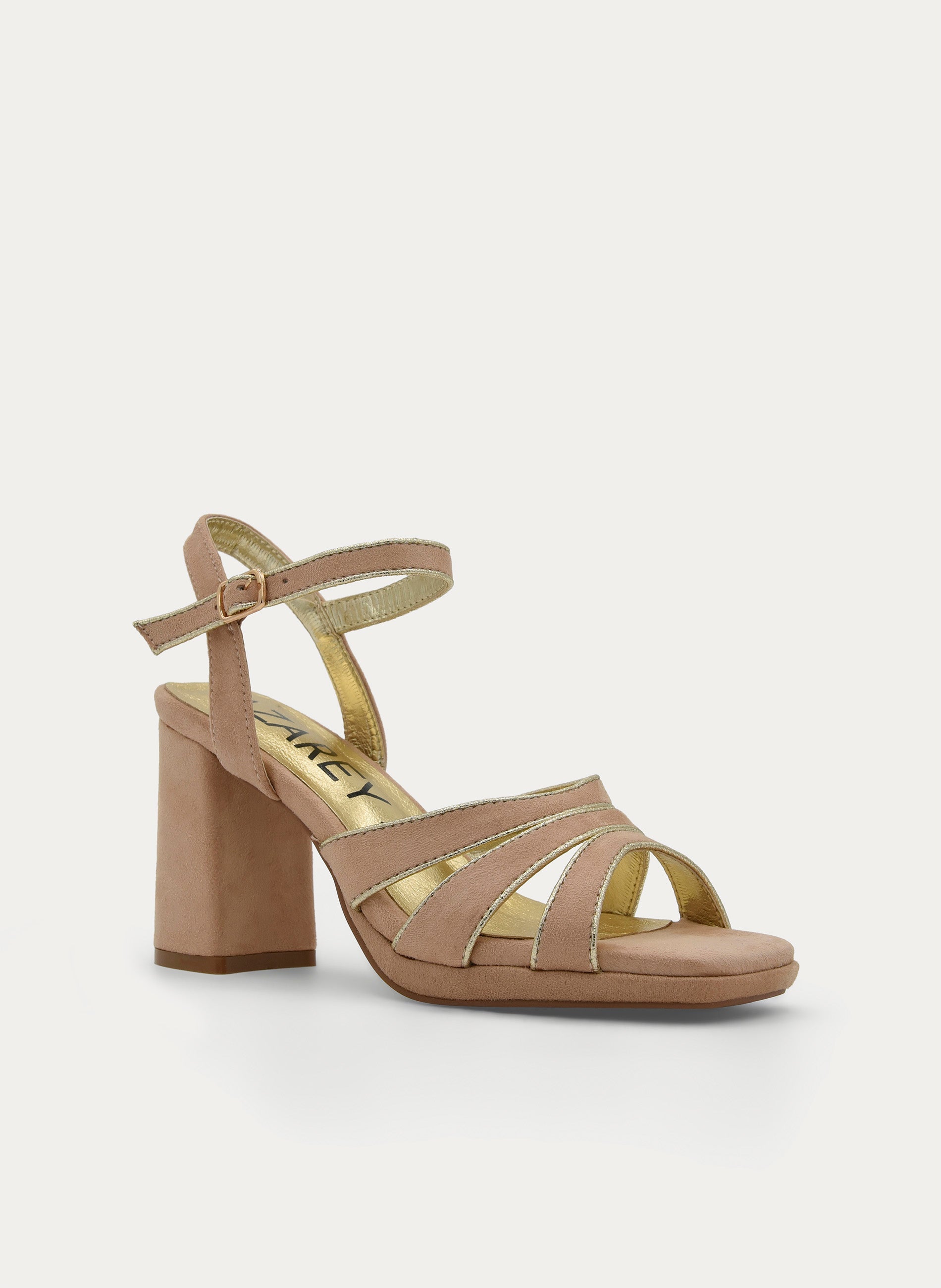BEIGE BLOCK-HEEL SANDAL WITH ANKLE STRAP