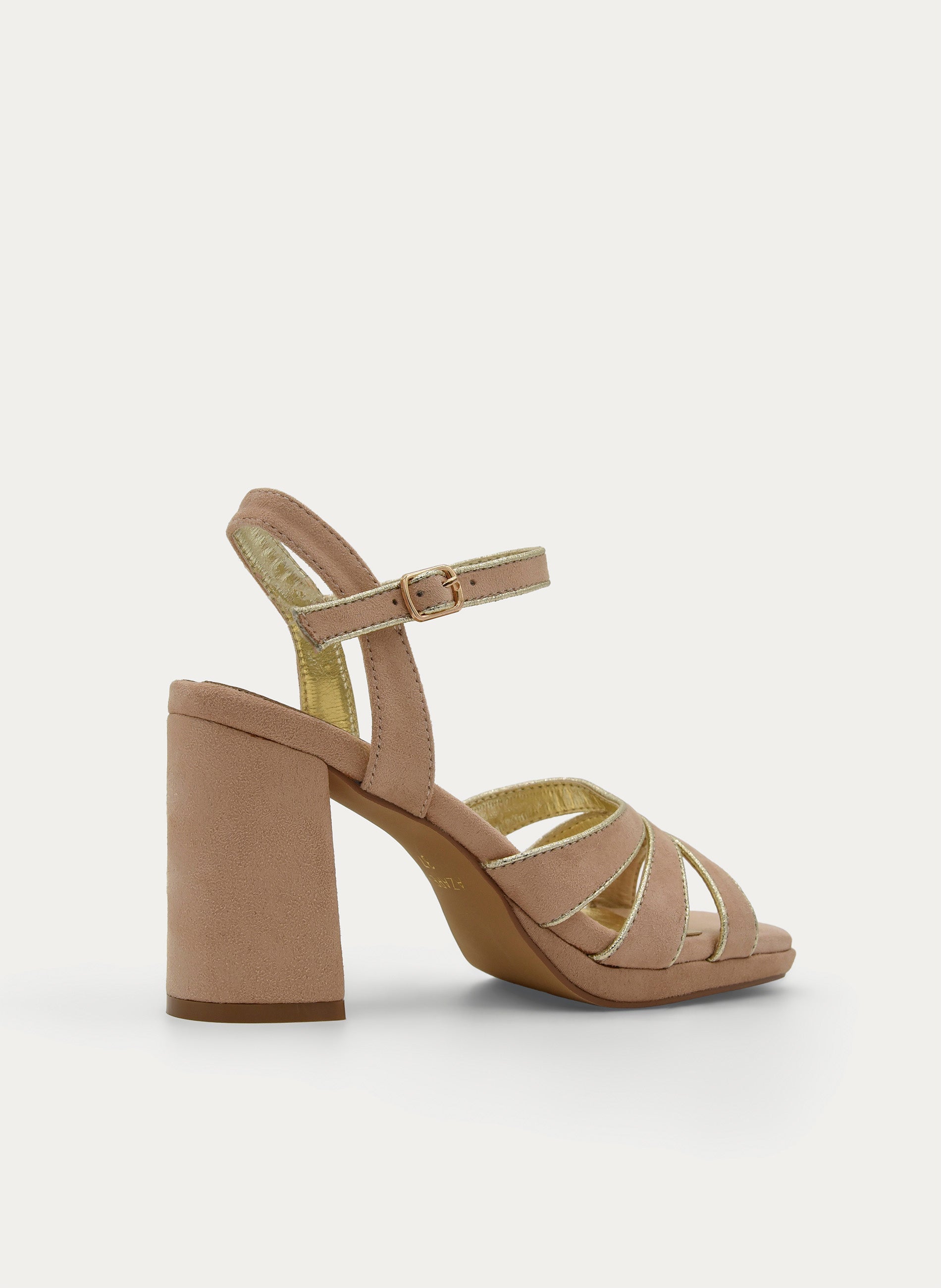 BEIGE BLOCK-HEEL SANDAL WITH ANKLE STRAP