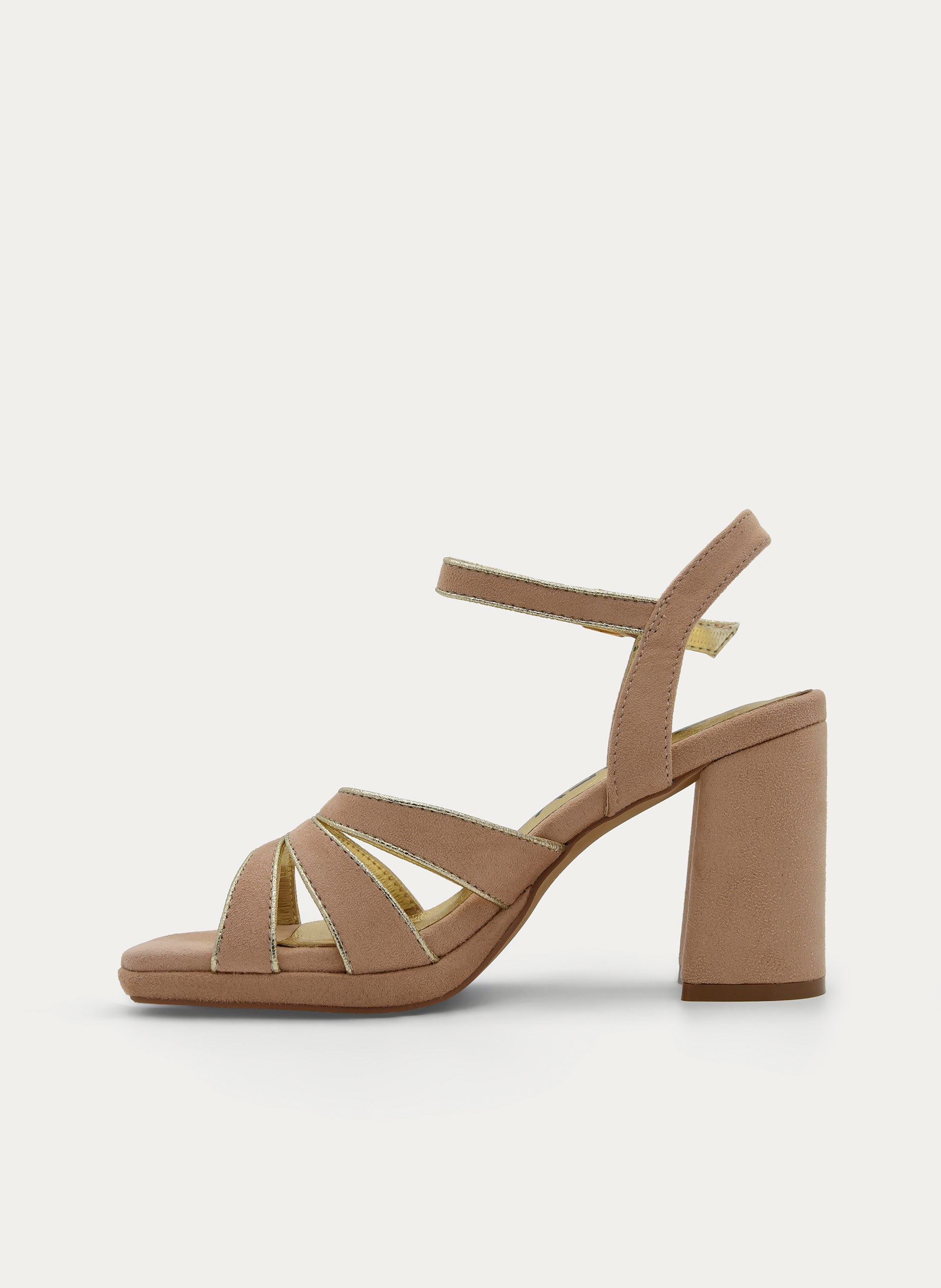 BEIGE BLOCK-HEEL SANDAL WITH ANKLE STRAP