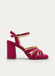 FUCHSIA SANDAL WITH GOLD DETAIL, BLOCK HEEL AND PLATFORM
