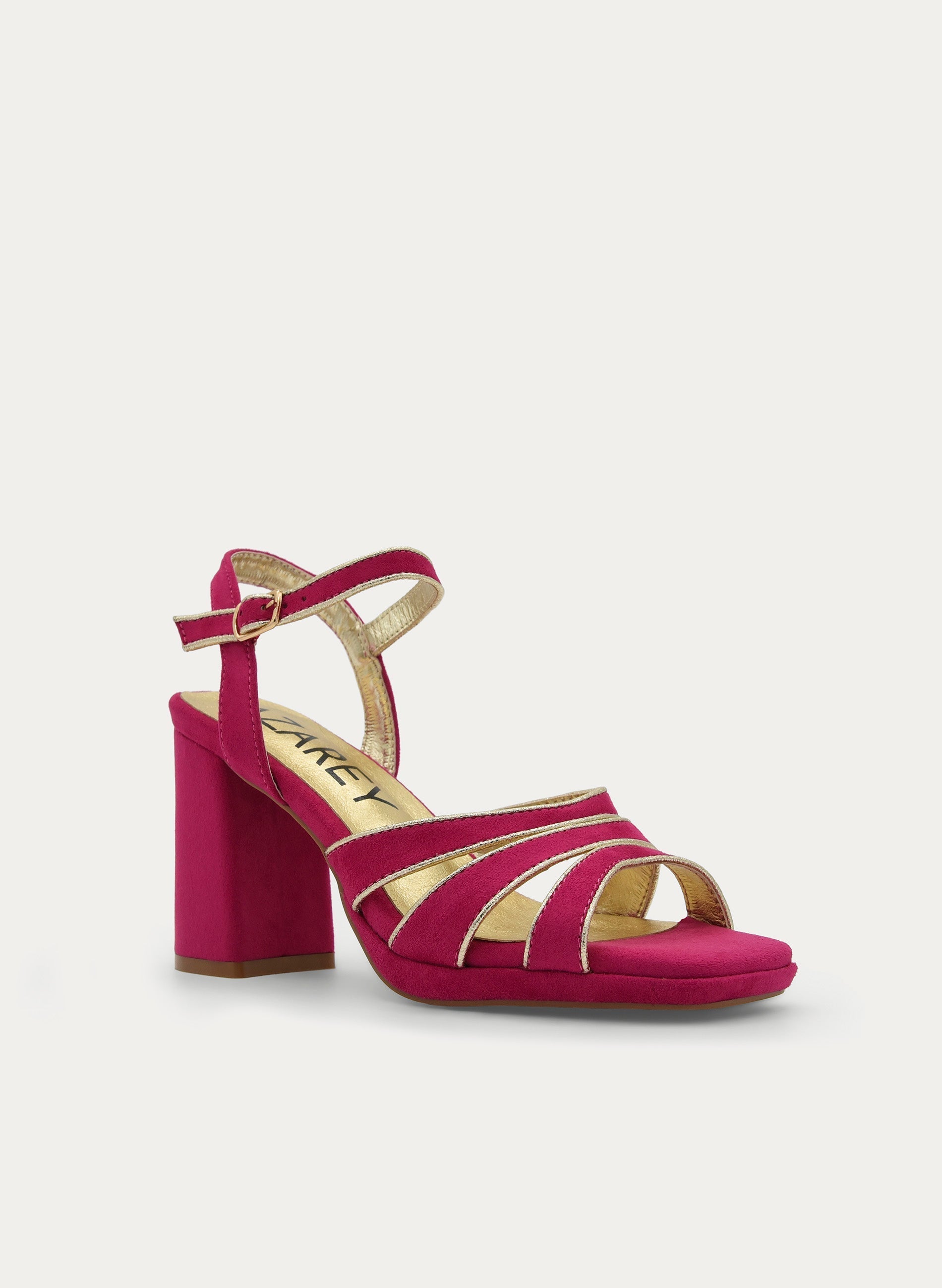 FUCHSIA SANDAL WITH GOLD DETAIL, BLOCK HEEL AND PLATFORM