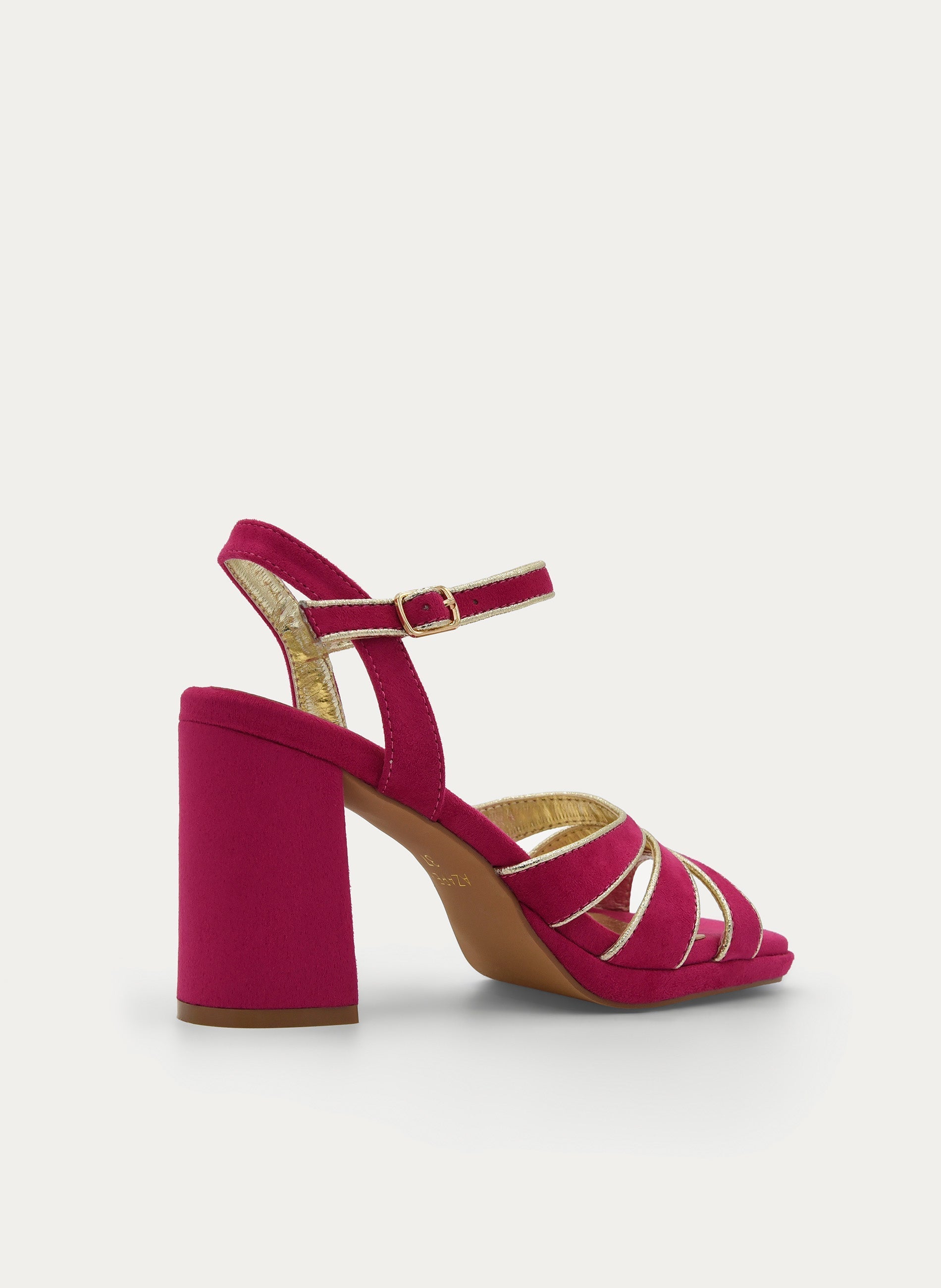 FUCHSIA SANDAL WITH GOLD DETAIL, BLOCK HEEL AND PLATFORM