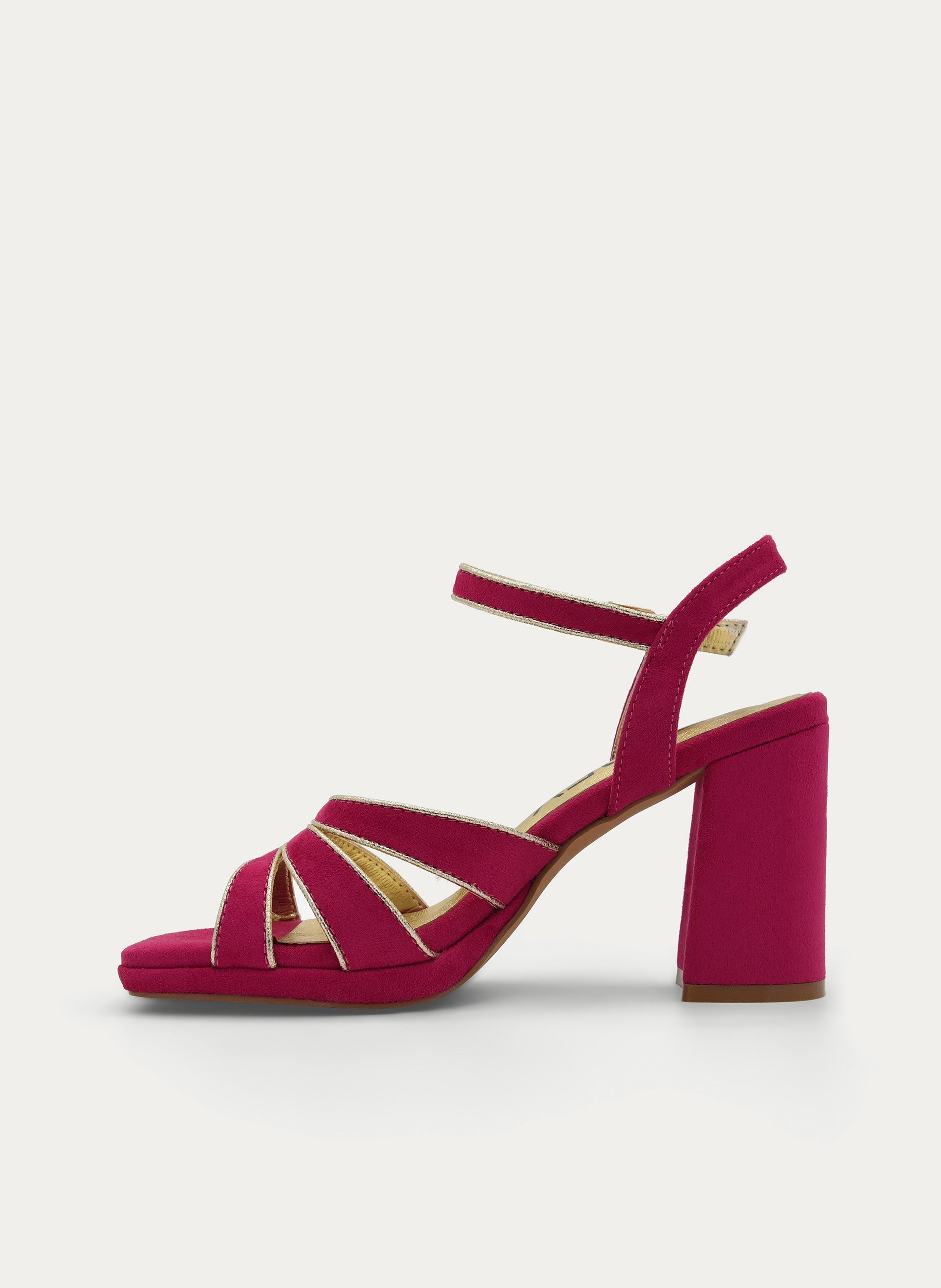 FUCHSIA SANDAL WITH GOLD DETAIL, BLOCK HEEL AND PLATFORM