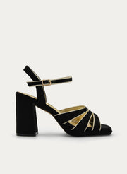 BLACK SANDAL WITH GOLD DETAIL, BLOCK HEEL AND PLATFORM