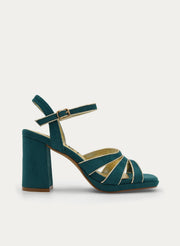 GREEN WIDE HEEL AND PLATFORM SANDAL WITH ANKLE STRAP