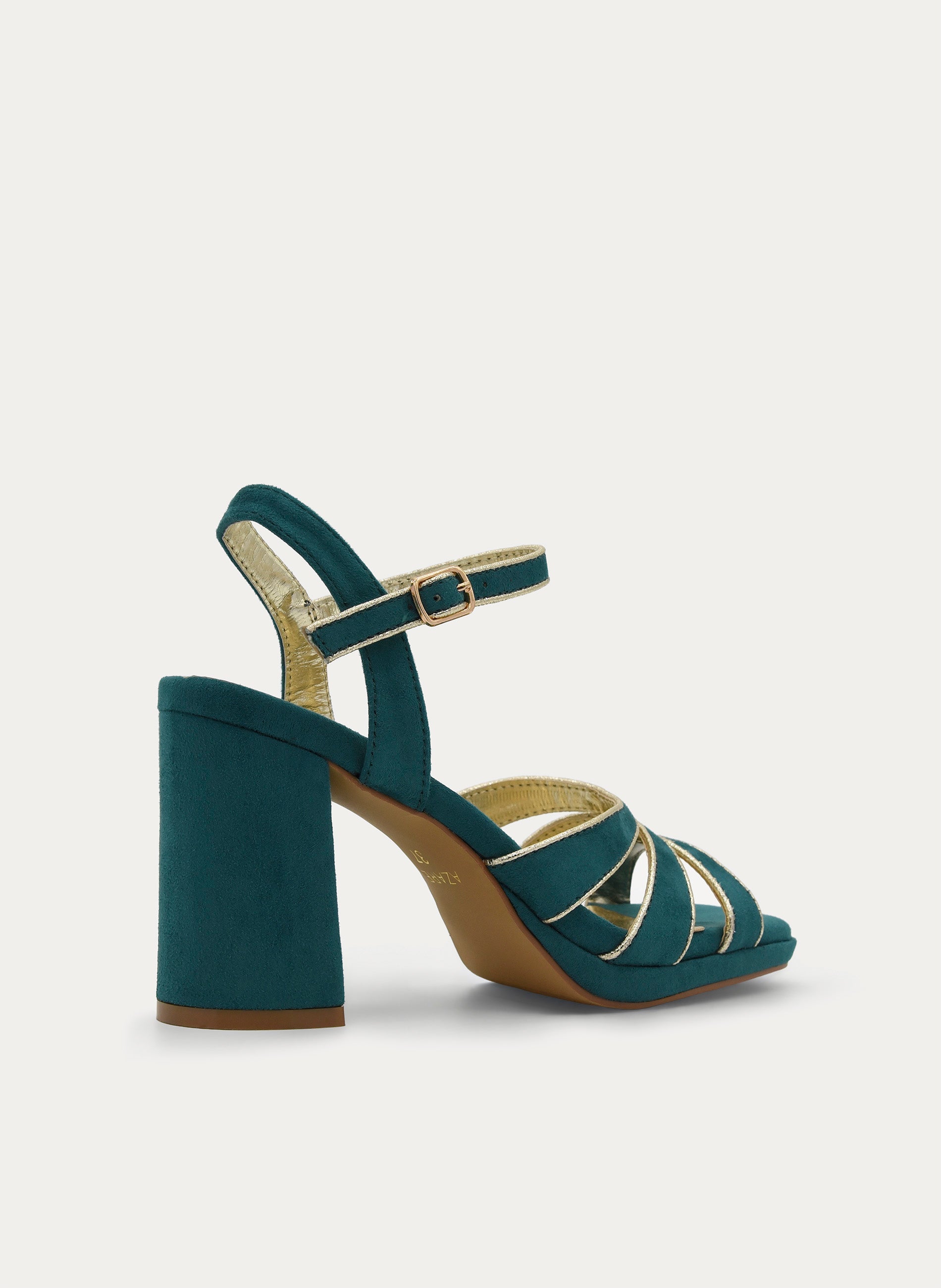 SANDALIA VERDE DE TACÓN ANCHO Y PLATAFORMA CON PULSERA