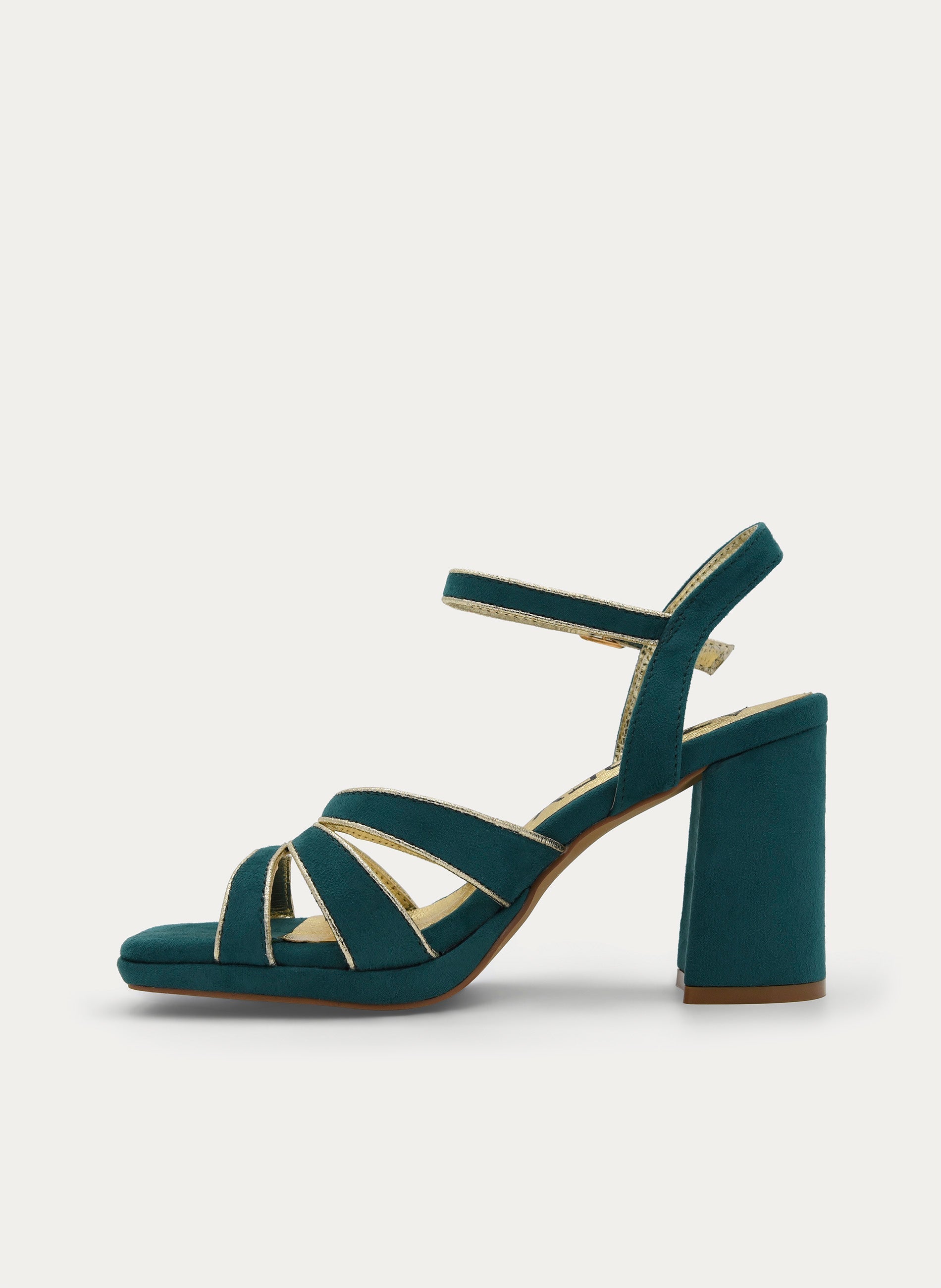 SANDALIA VERDE DE TACÓN ANCHO Y PLATAFORMA CON PULSERA