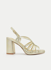 METALLIC GOLD BLOCK HEEL STRAPPY SANDAL