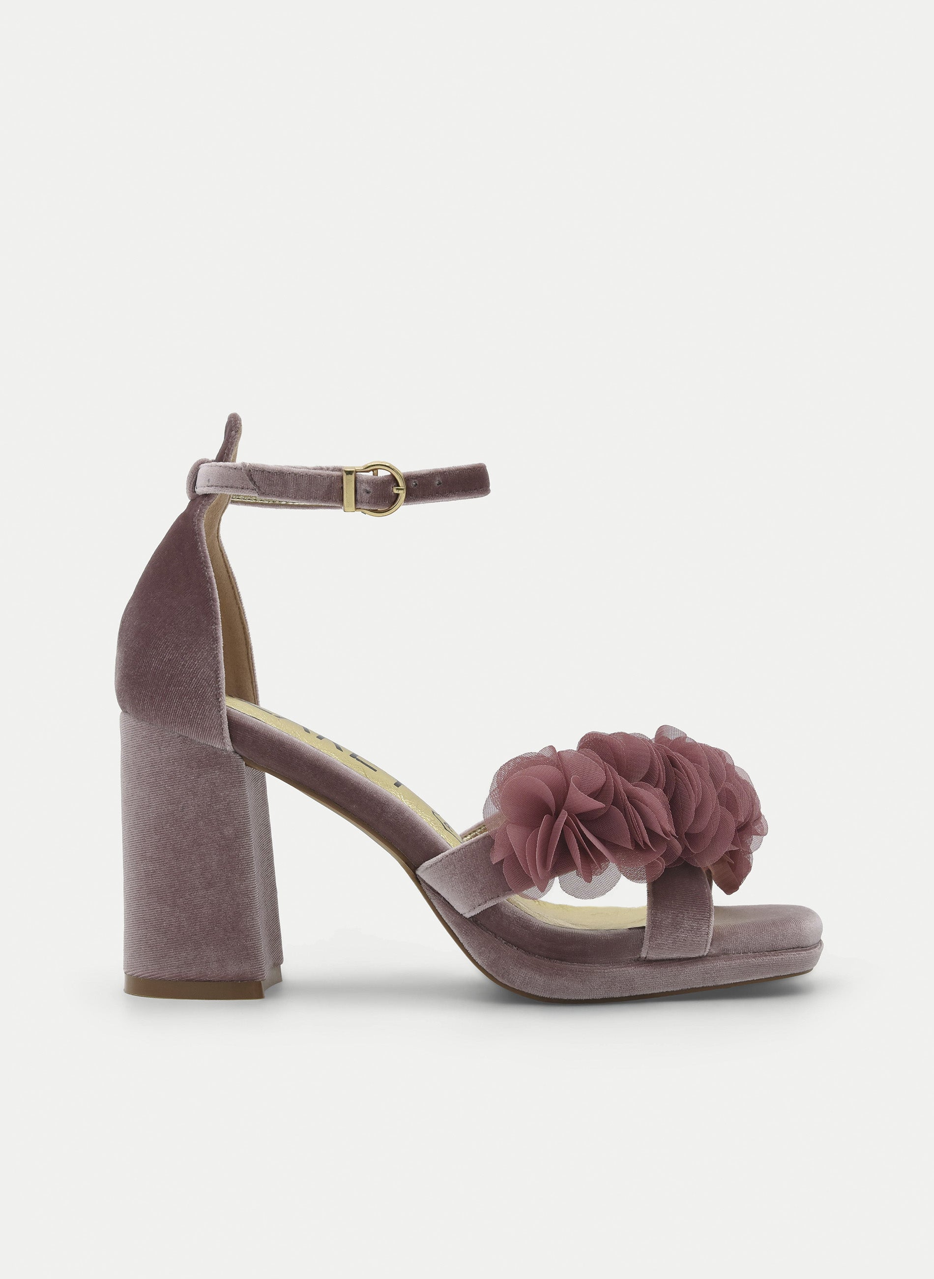PINK VELVET PLATFORM HEEL SANDAL WITH FLOWER