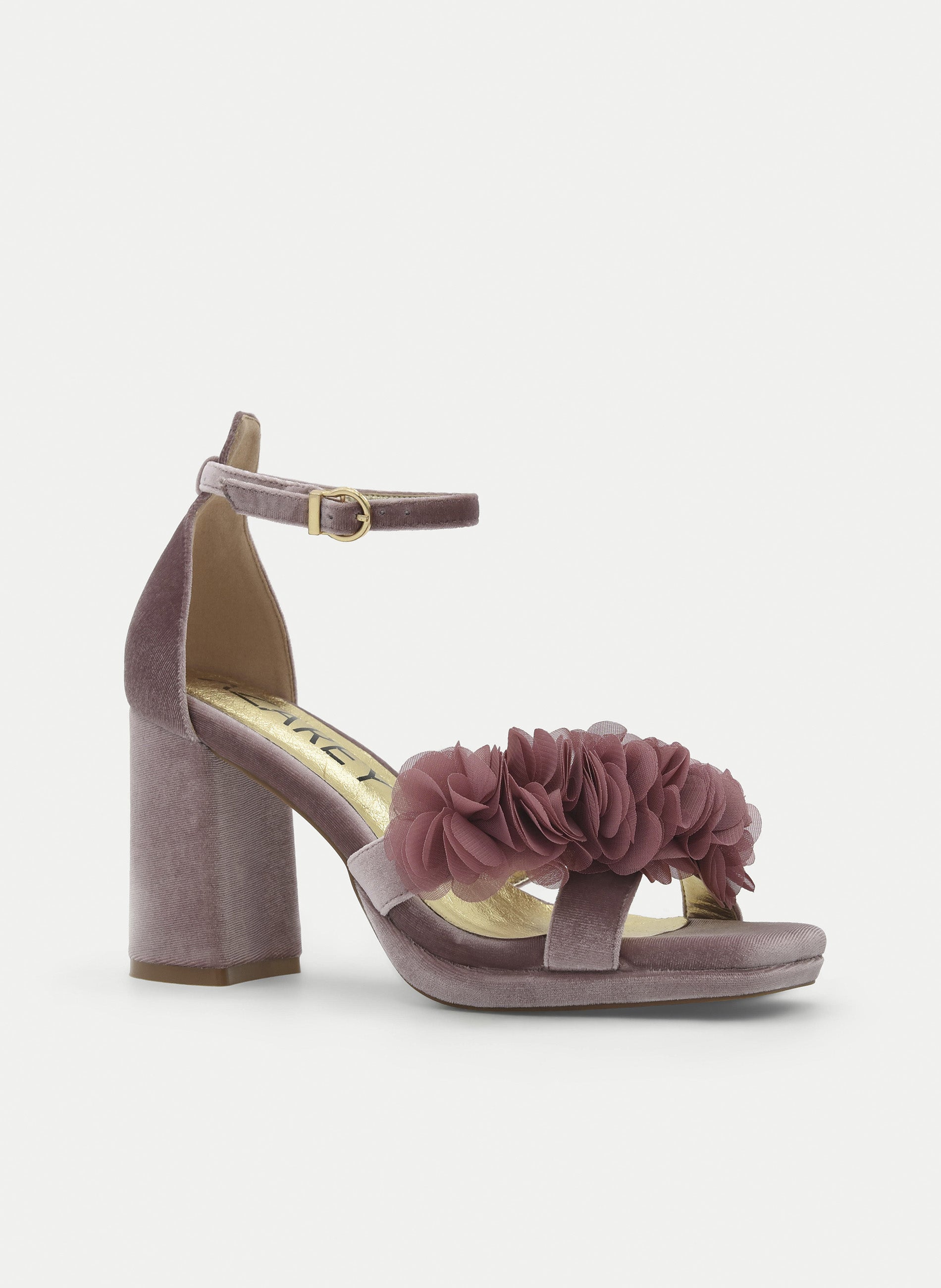 PINK VELVET PLATFORM HEEL SANDAL WITH FLOWER