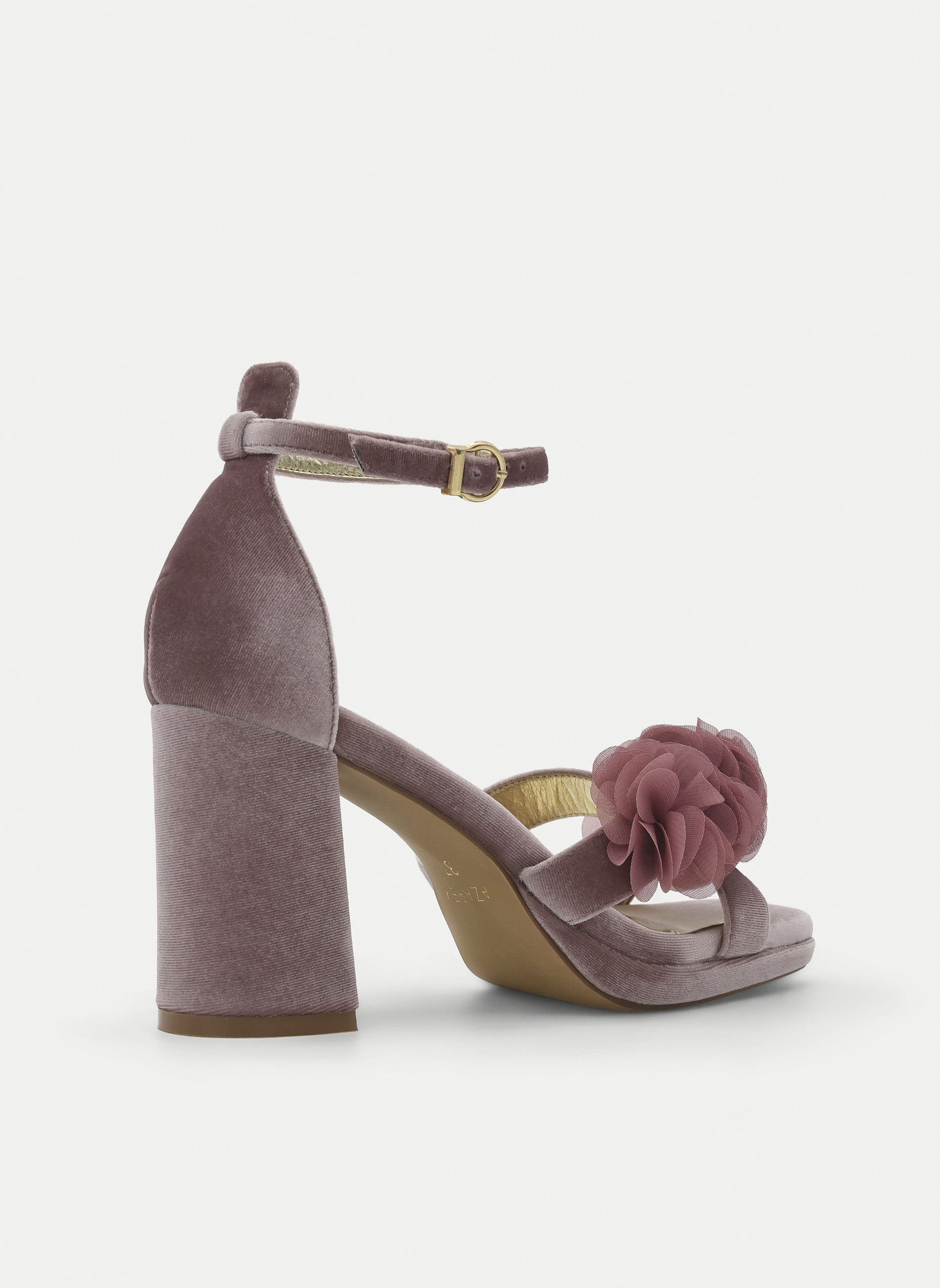 PINK VELVET PLATFORM HEEL SANDAL WITH FLOWER
