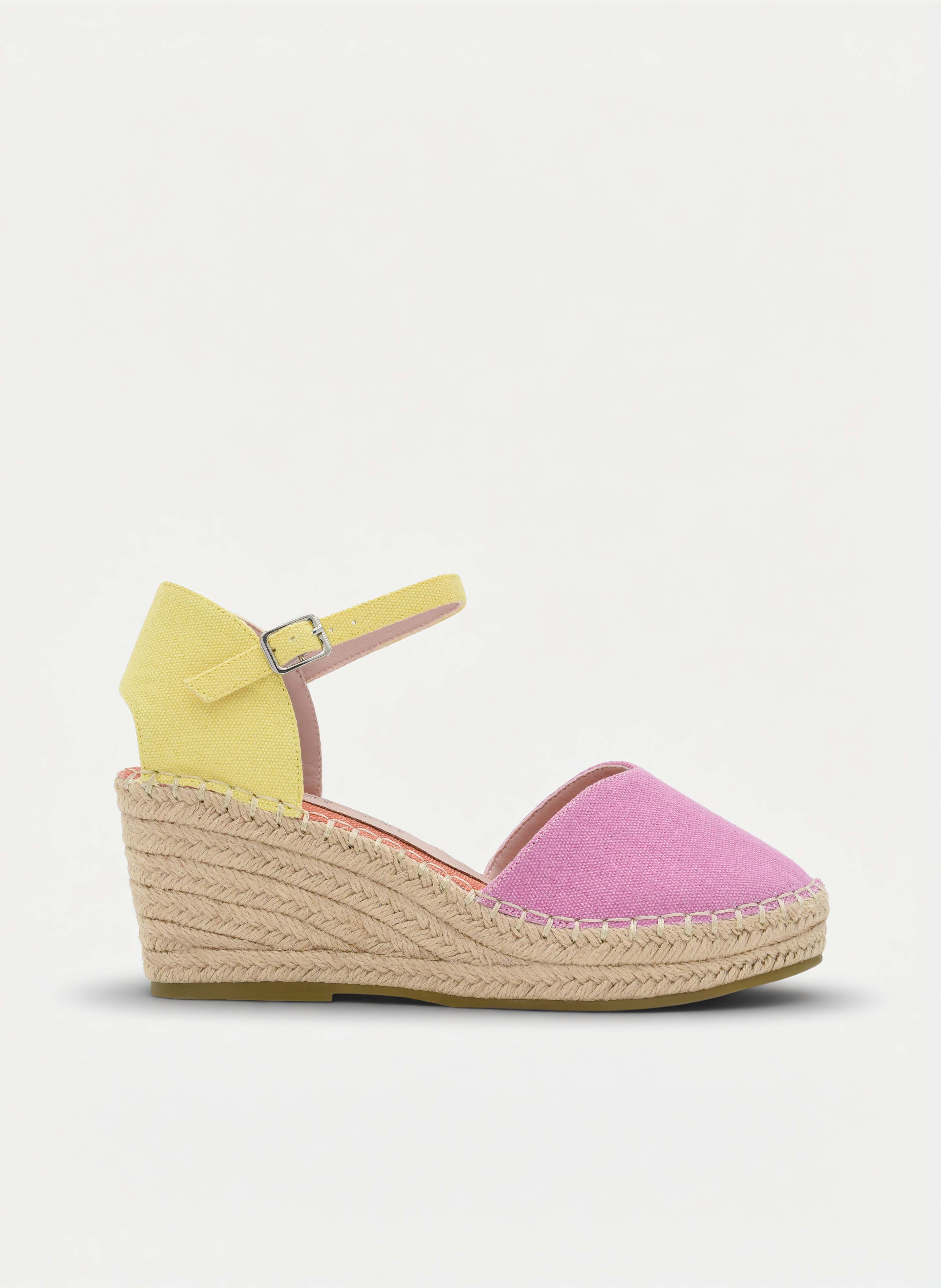 CUÑA ESPARTO ROSA Y AMARILLA CON PULSERA