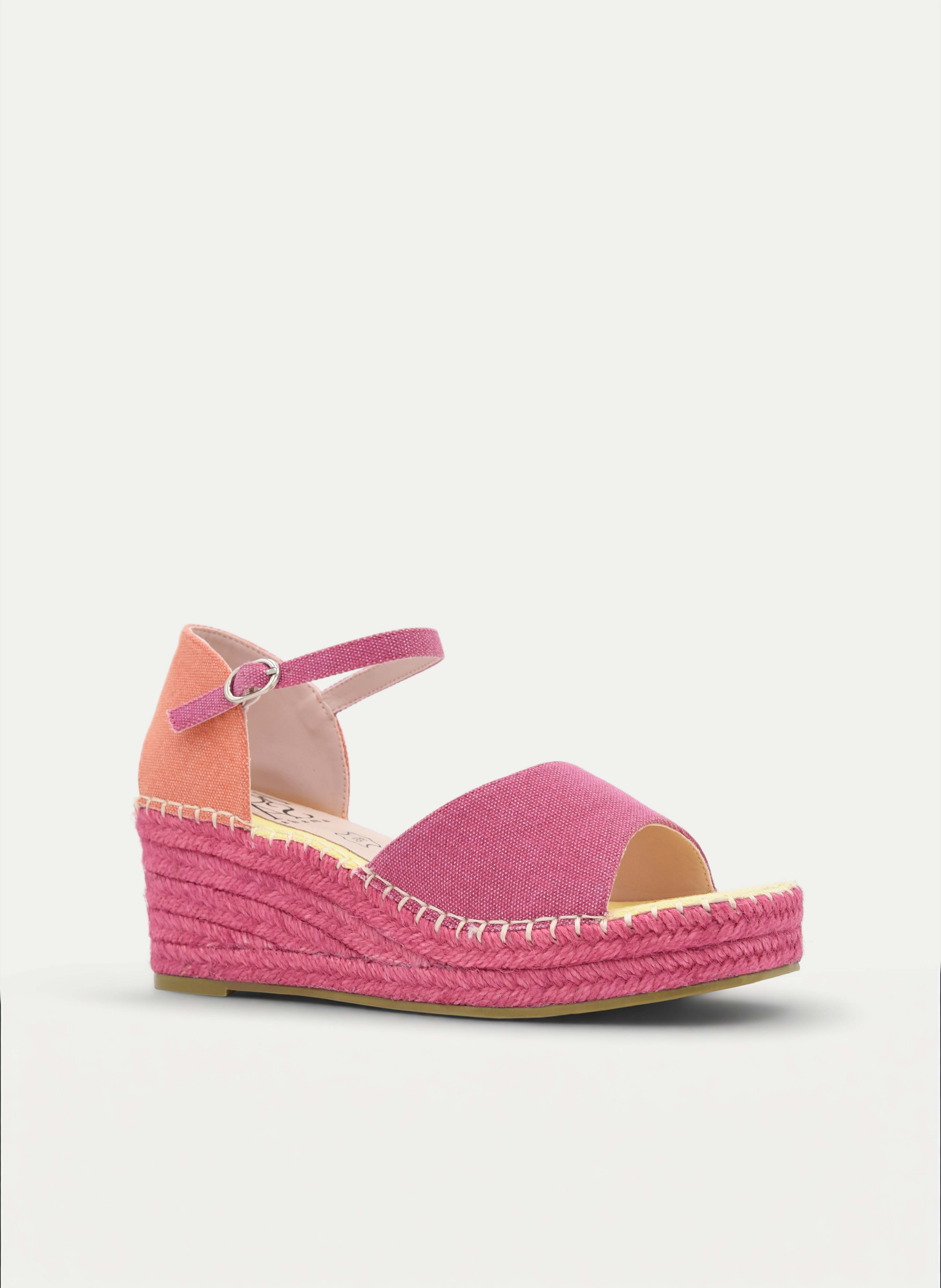 ALPARGATAS DE CUÑA FUCSIA Y CORAL CON HEBILLA