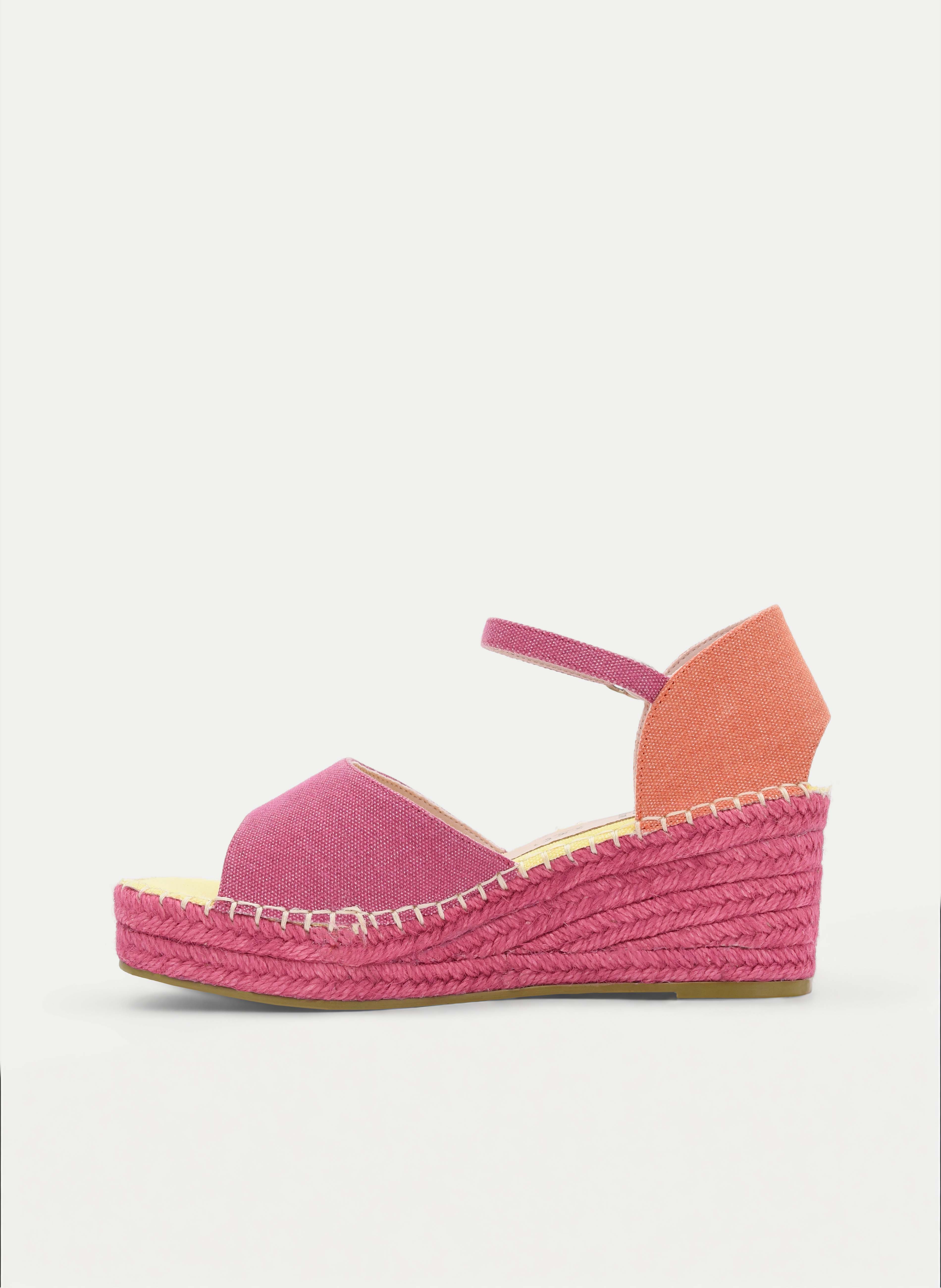 ALPARGATAS DE CUÑA FUCSIA Y CORAL CON HEBILLA
