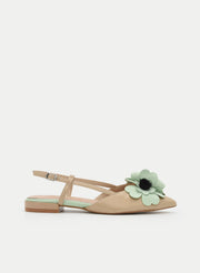 BAILARINA DESTALONADA BEIGE CON FLOR VERDE