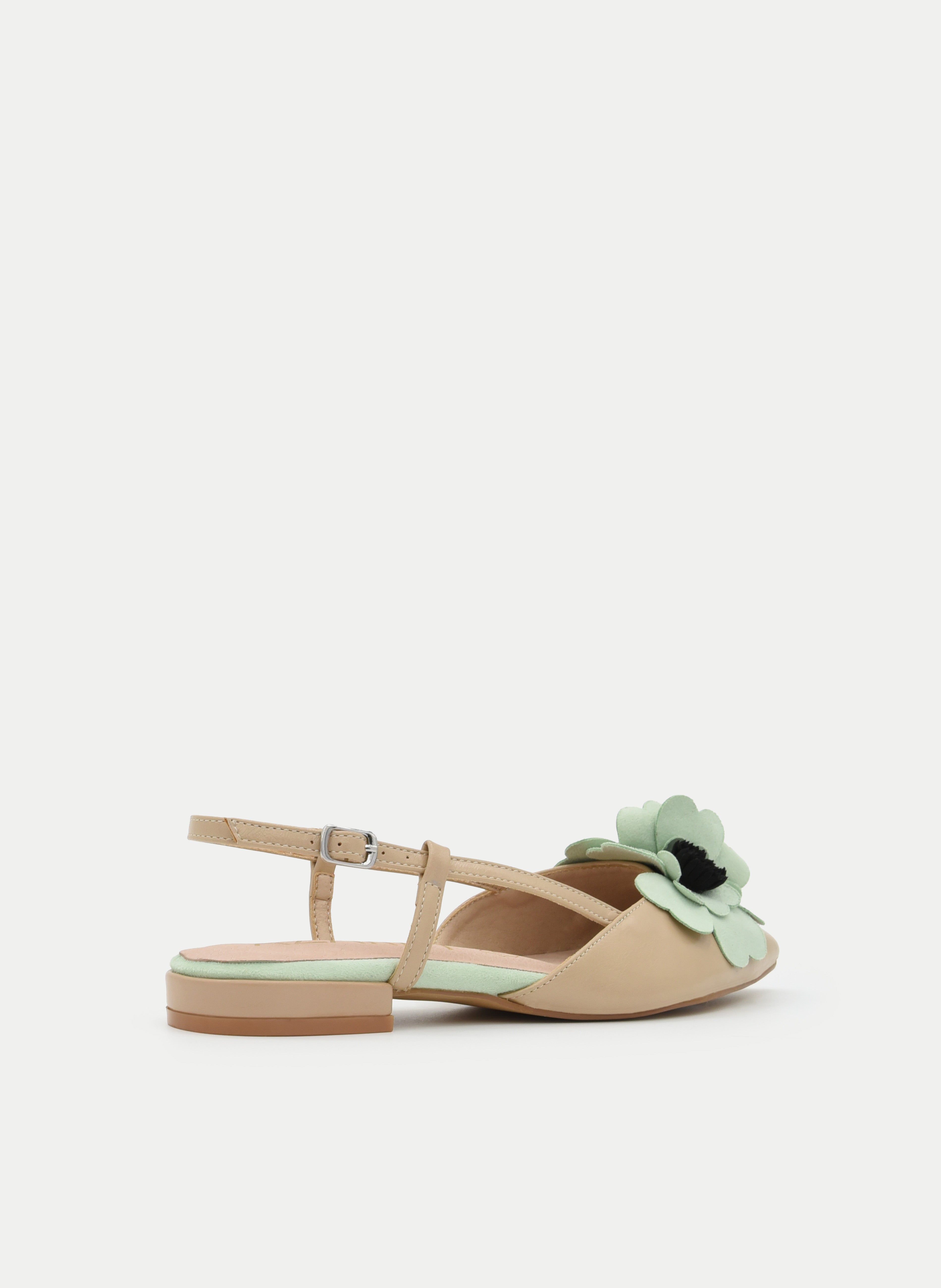 BAILARINA DESTALONADA BEIGE CON FLOR VERDE