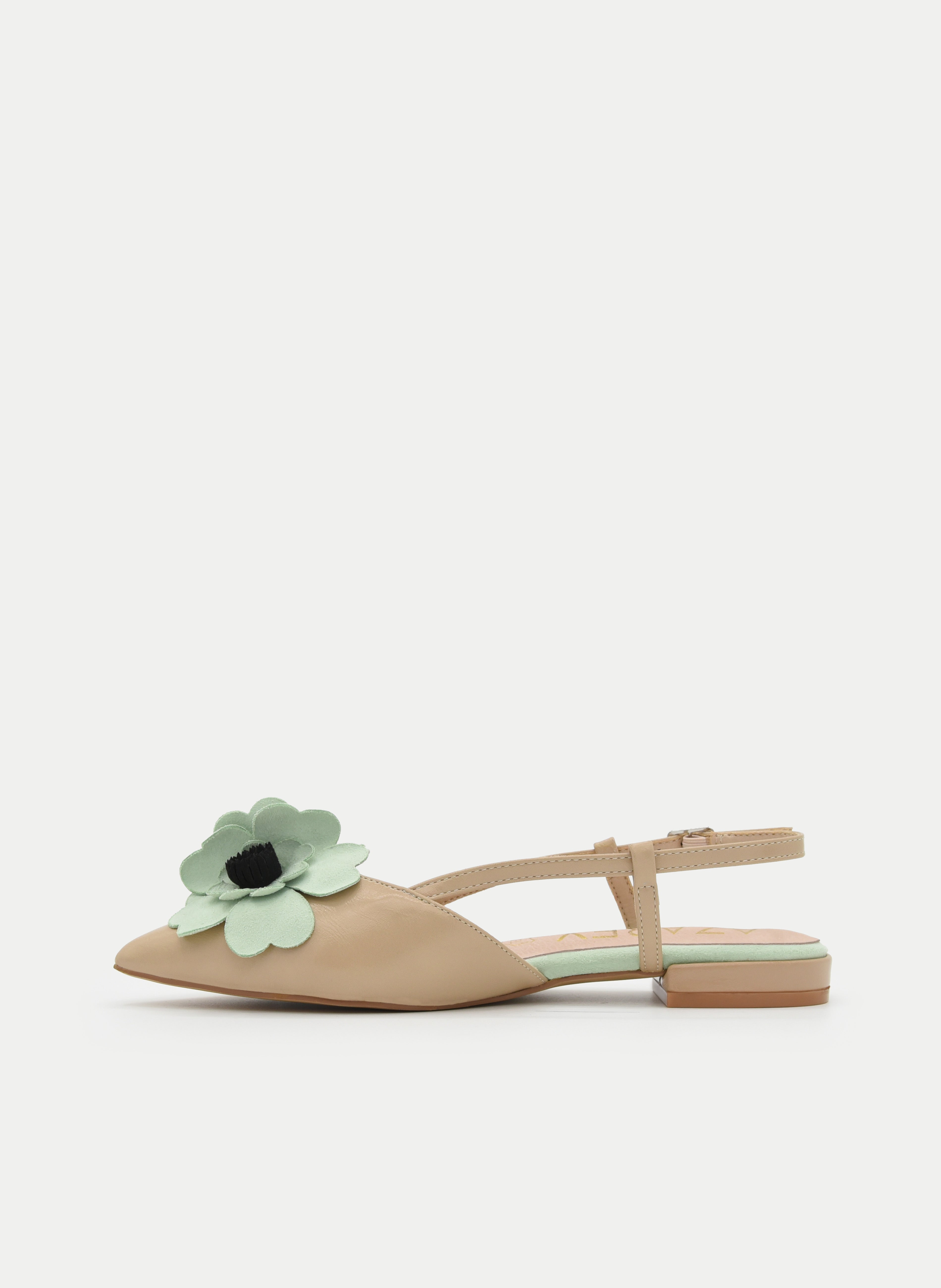 BAILARINA DESTALONADA BEIGE CON FLOR VERDE