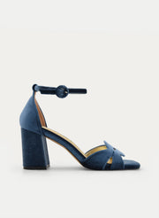 SANDALIA DE TERCIOPELO AZUL ELEGANTE