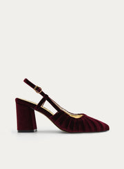 BURGUNDY VELVET SLINGBACK WITH BLOCK HEEL