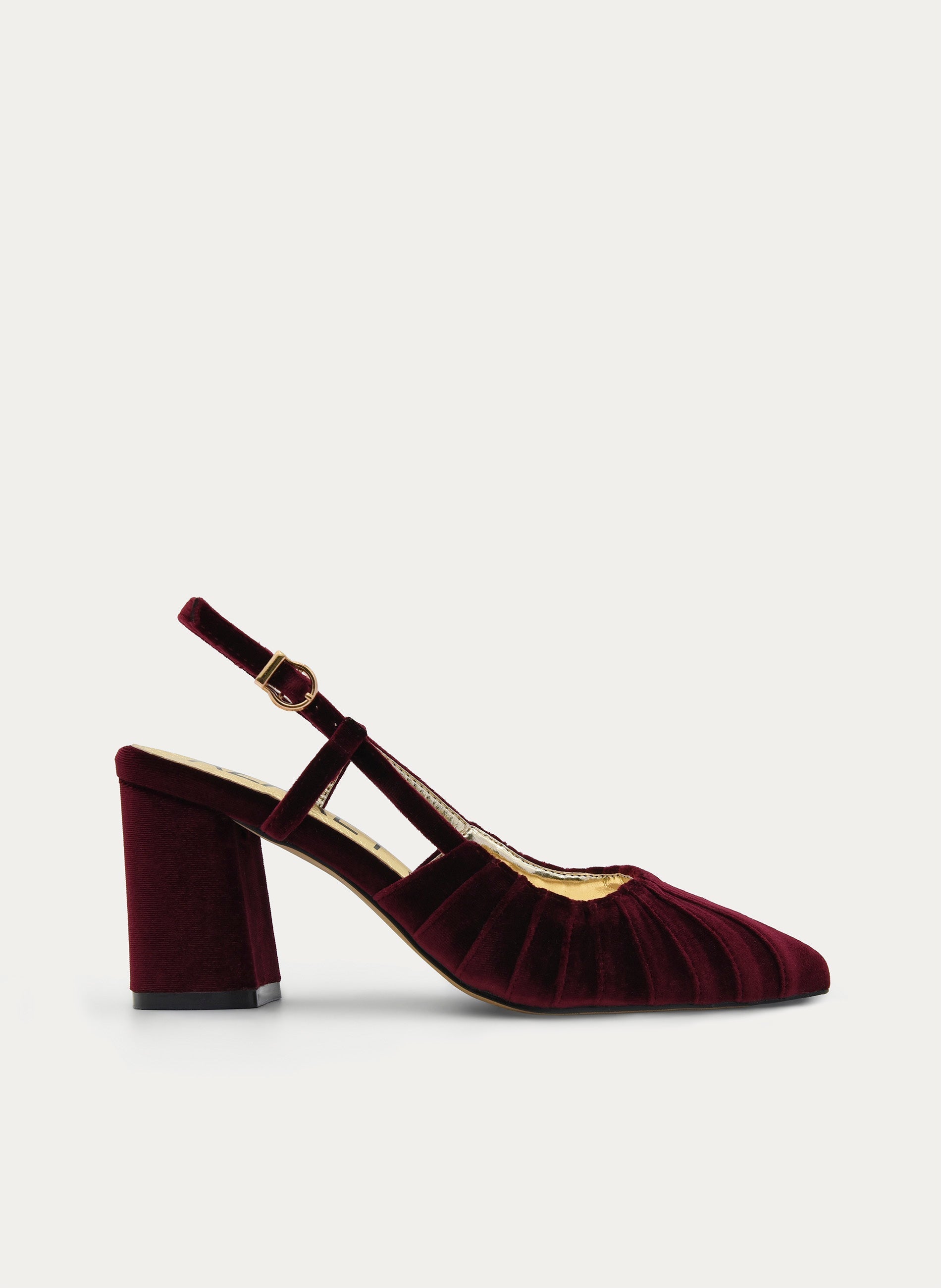 ZAPATO DE TERCIOPELO BURDEOS DESTALONADO TACÓN ANCHO
