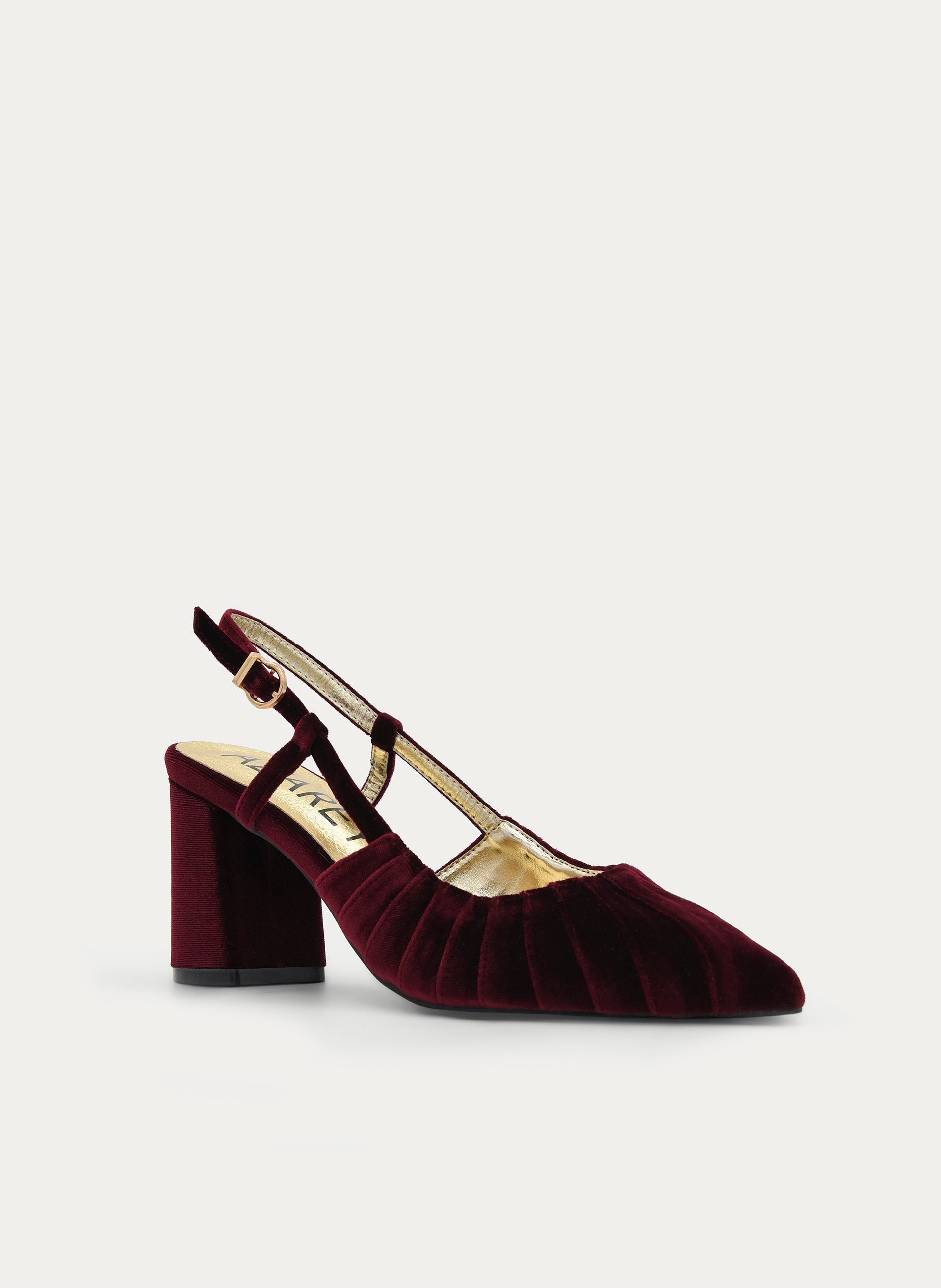 ZAPATO DE TERCIOPELO BURDEOS DESTALONADO TACÓN ANCHO