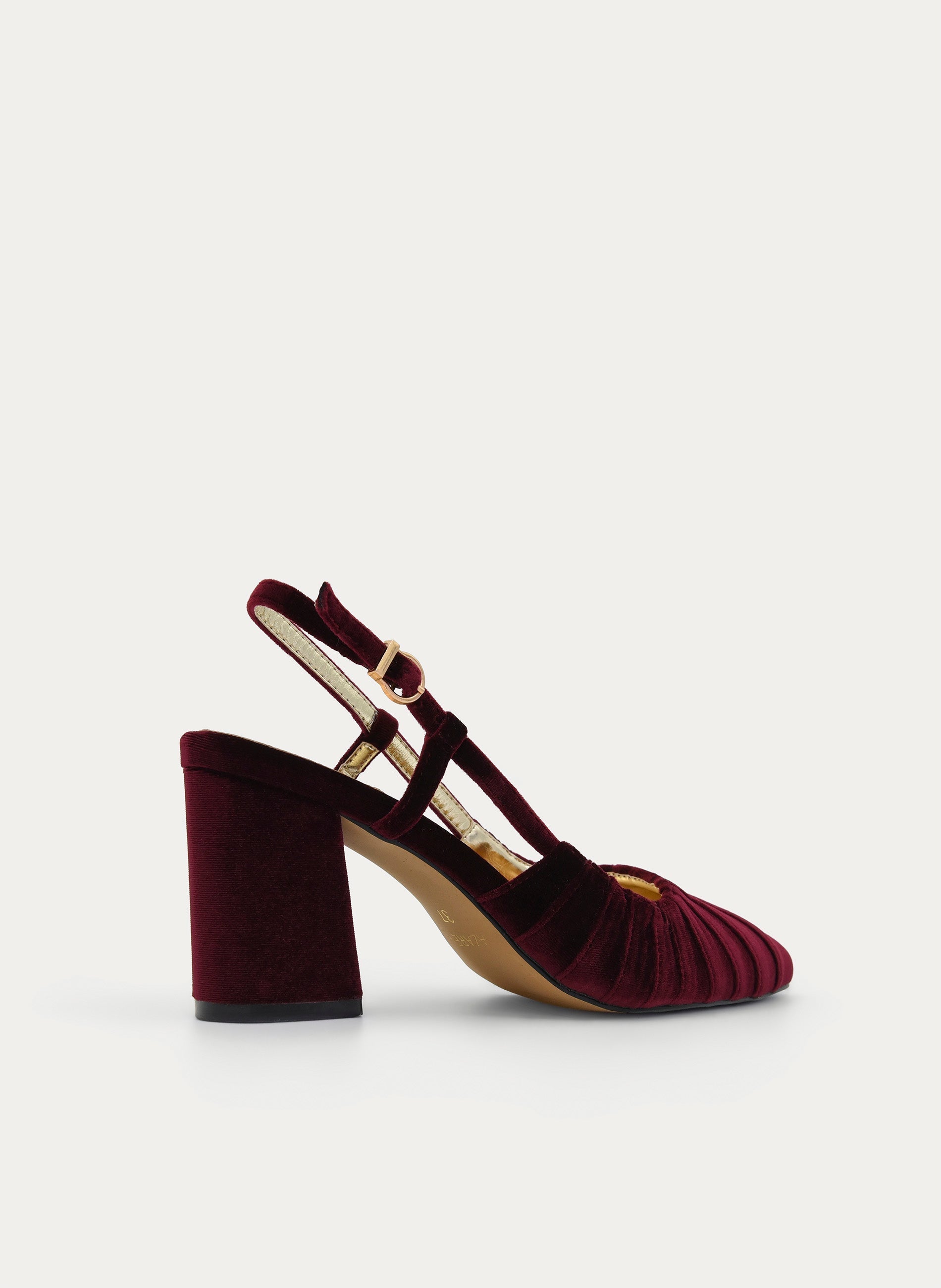 ZAPATO DE TERCIOPELO BURDEOS DESTALONADO TACÓN ANCHO