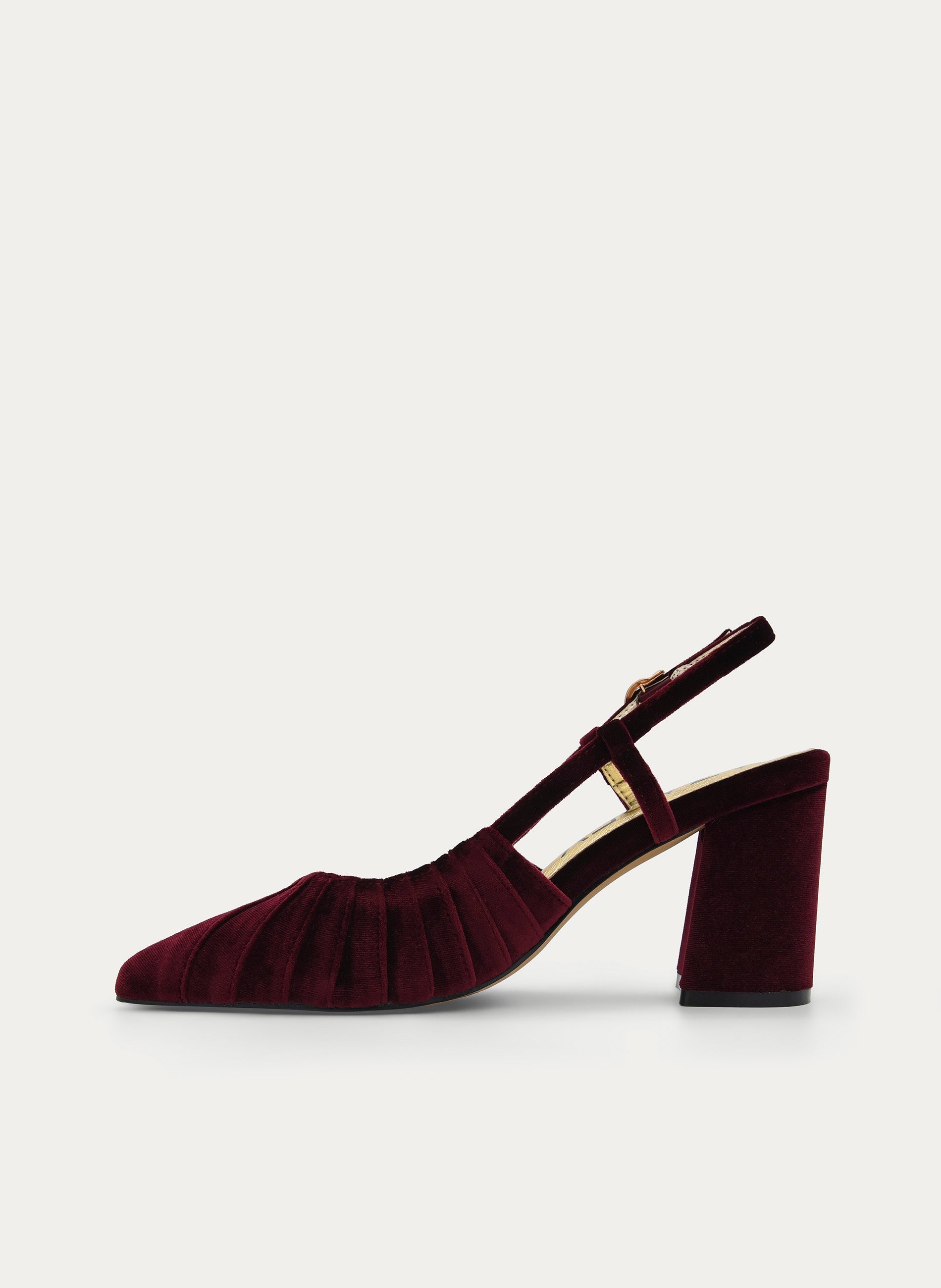 ZAPATO DE TERCIOPELO BURDEOS DESTALONADO TACÓN ANCHO