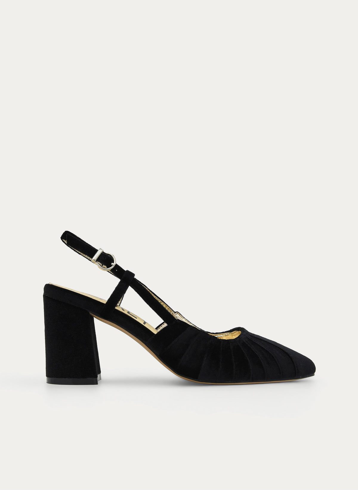 BLACK VELVET OPEN-BACK SHOE WITH BLOCK HEEL