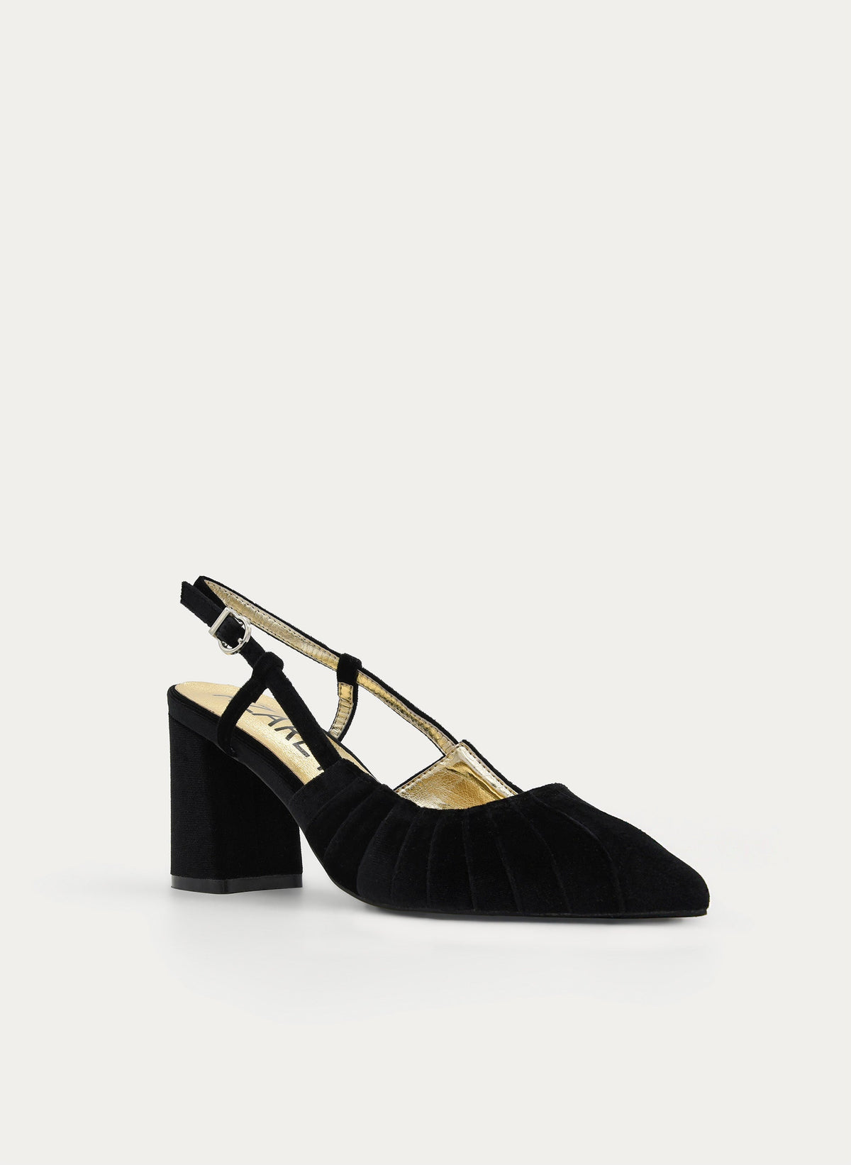 BLACK VELVET OPEN-BACK SHOE WITH BLOCK HEEL