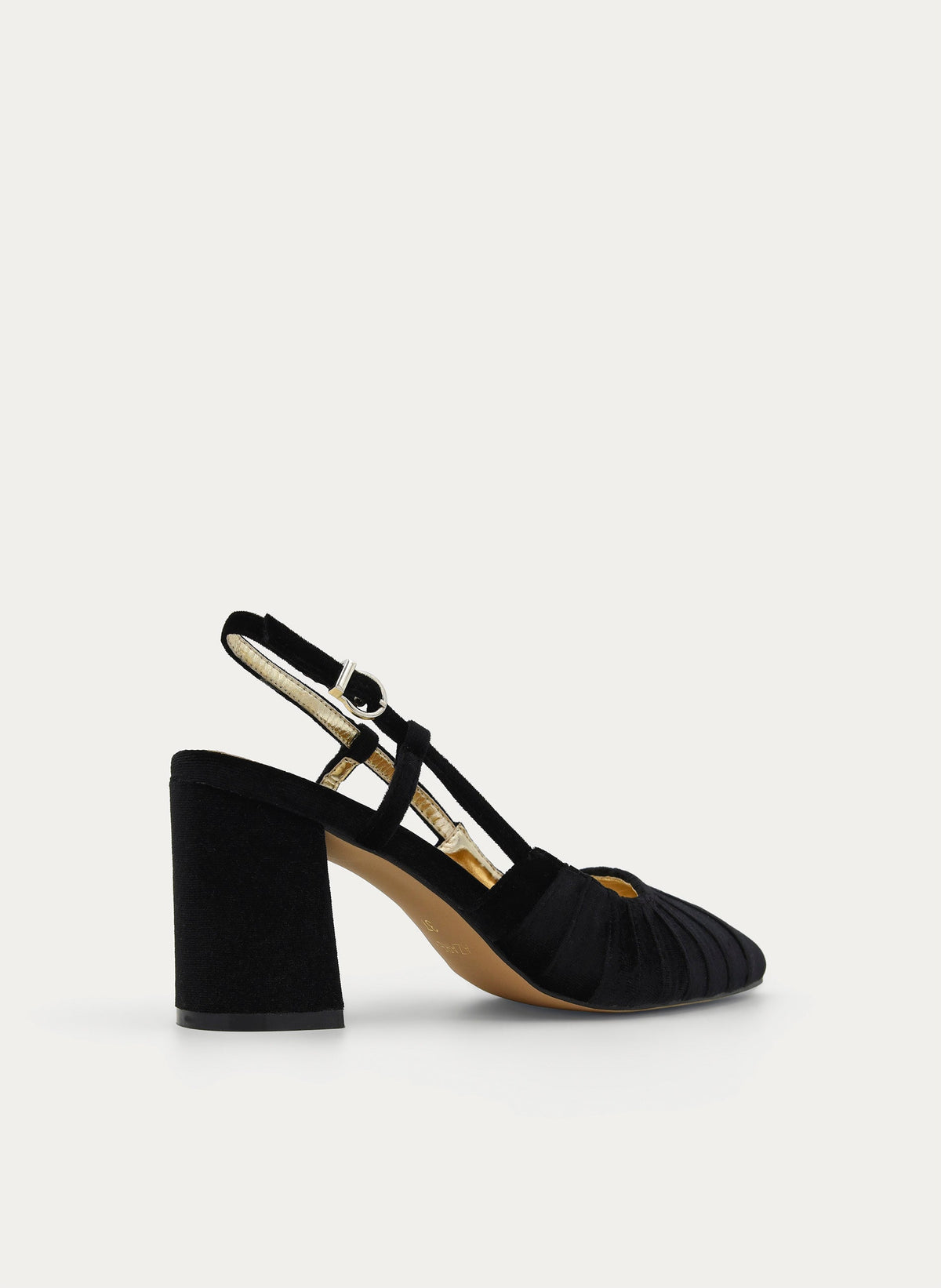 BLACK VELVET OPEN-BACK SHOE WITH BLOCK HEEL