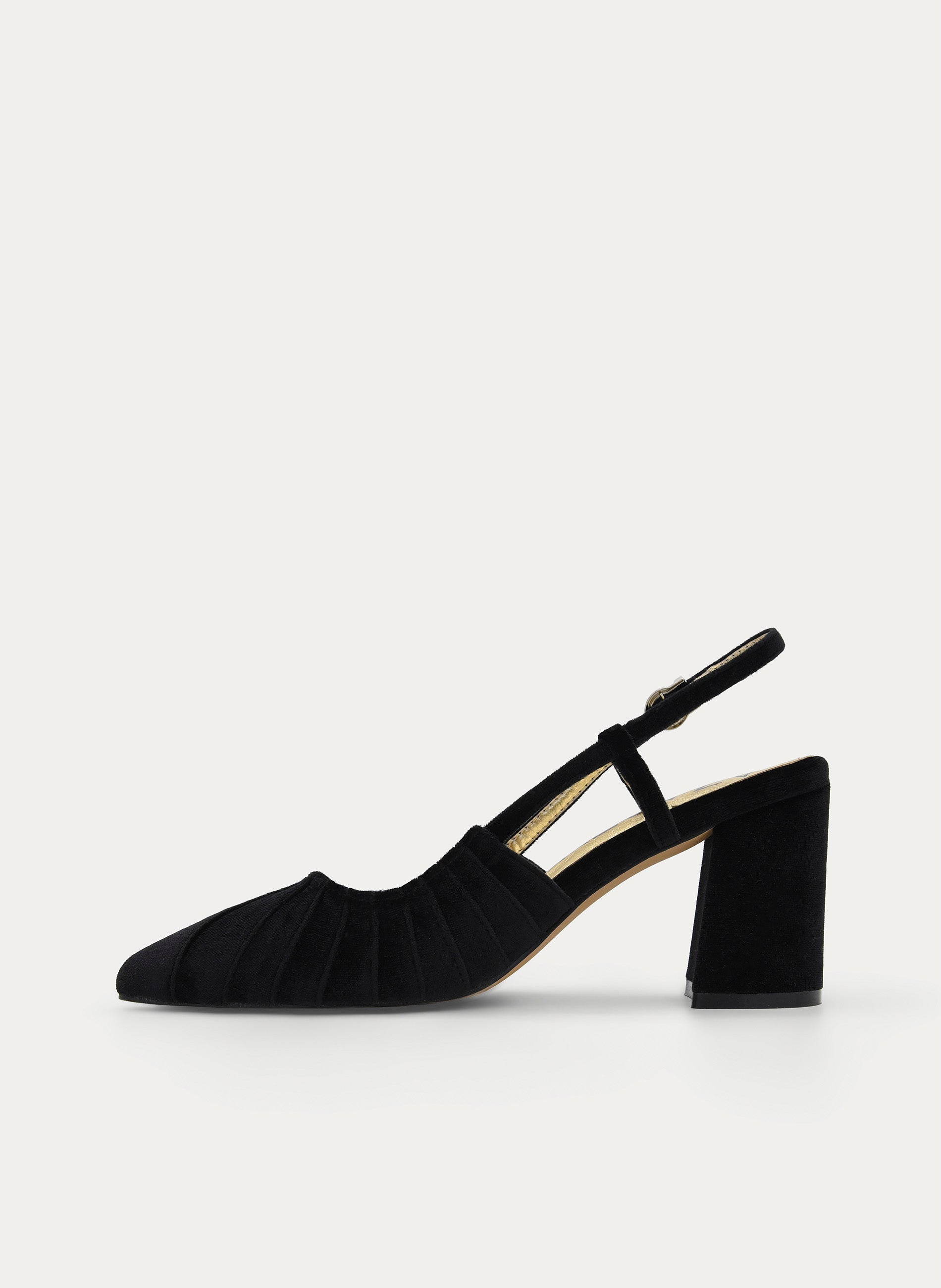 BLACK VELVET OPEN-BACK SHOE WITH BLOCK HEEL